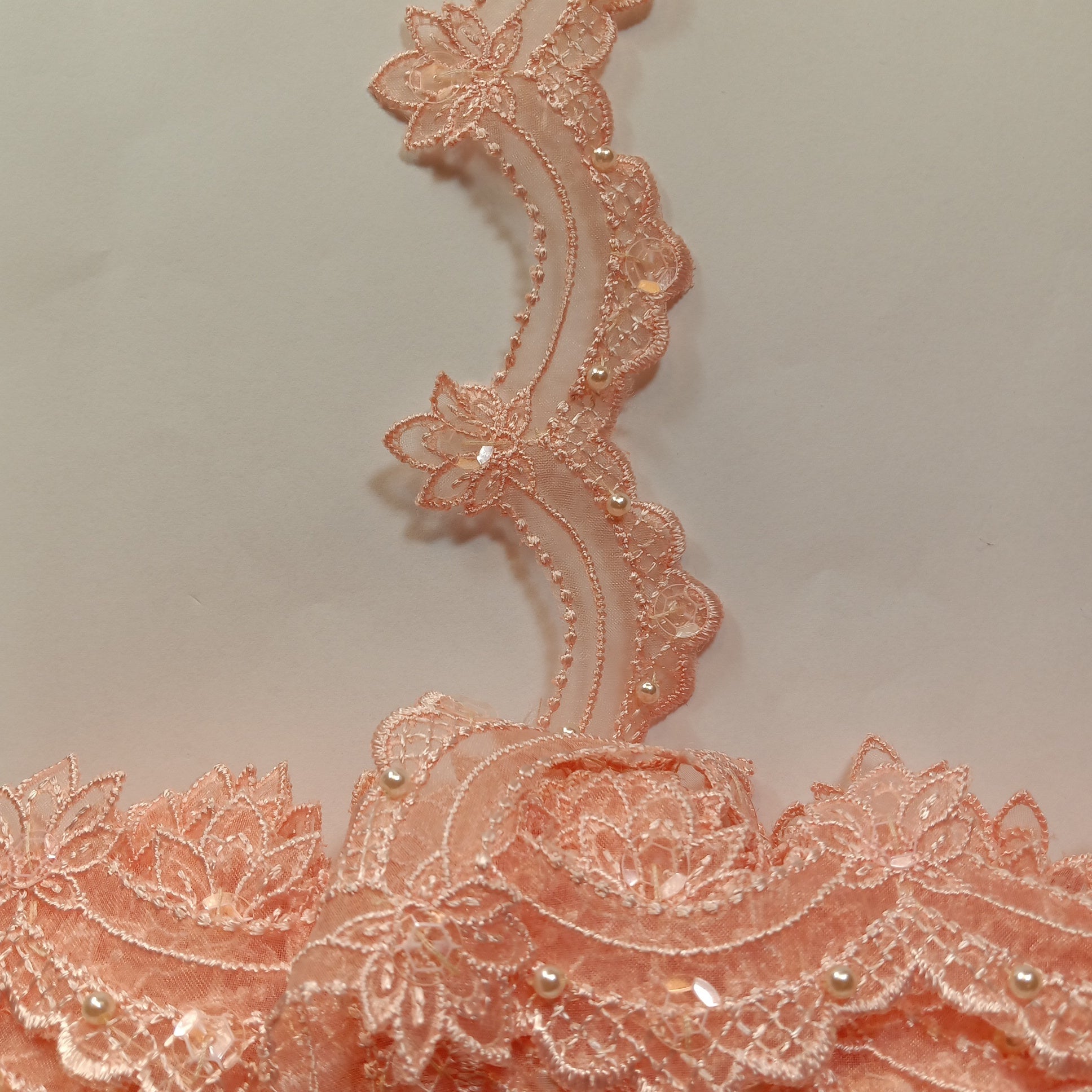 Beaded Lace Trimming Embroidered on 100% Polyester Organza | Lace USA - KZ-22