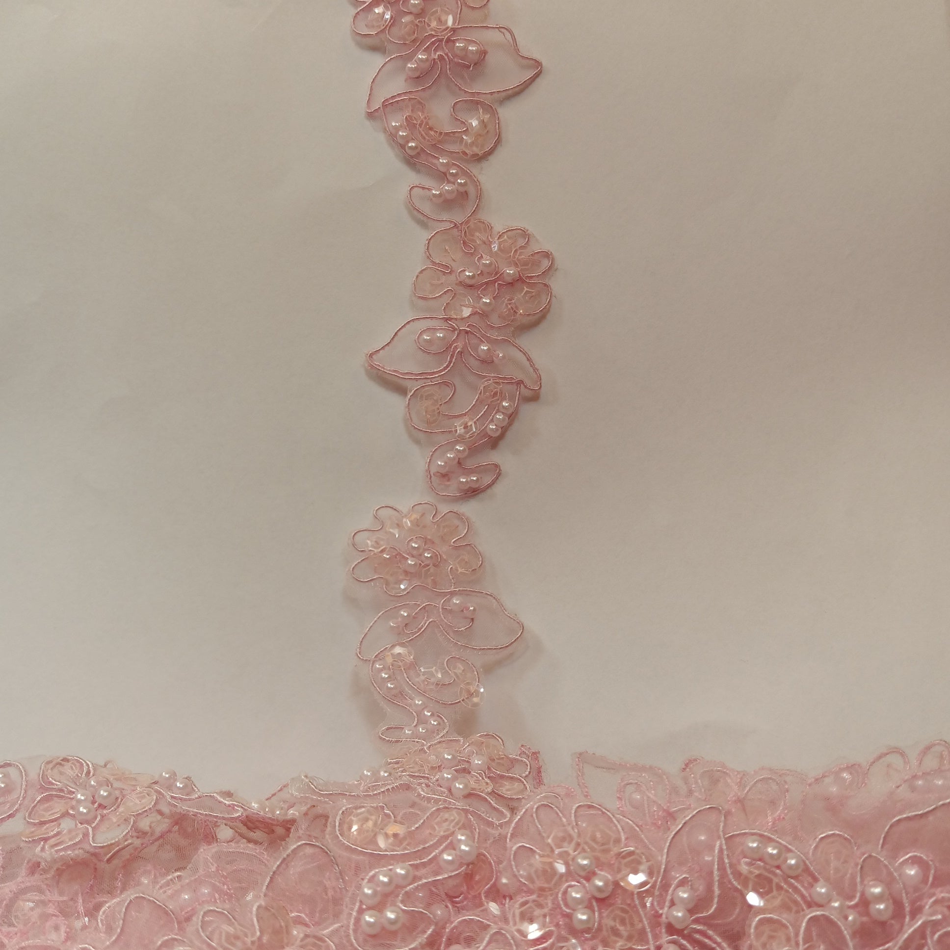 Beaded & Corded Lace Trimming Embroidered on 100% Polyester  | Lace USA - 95459N-BP