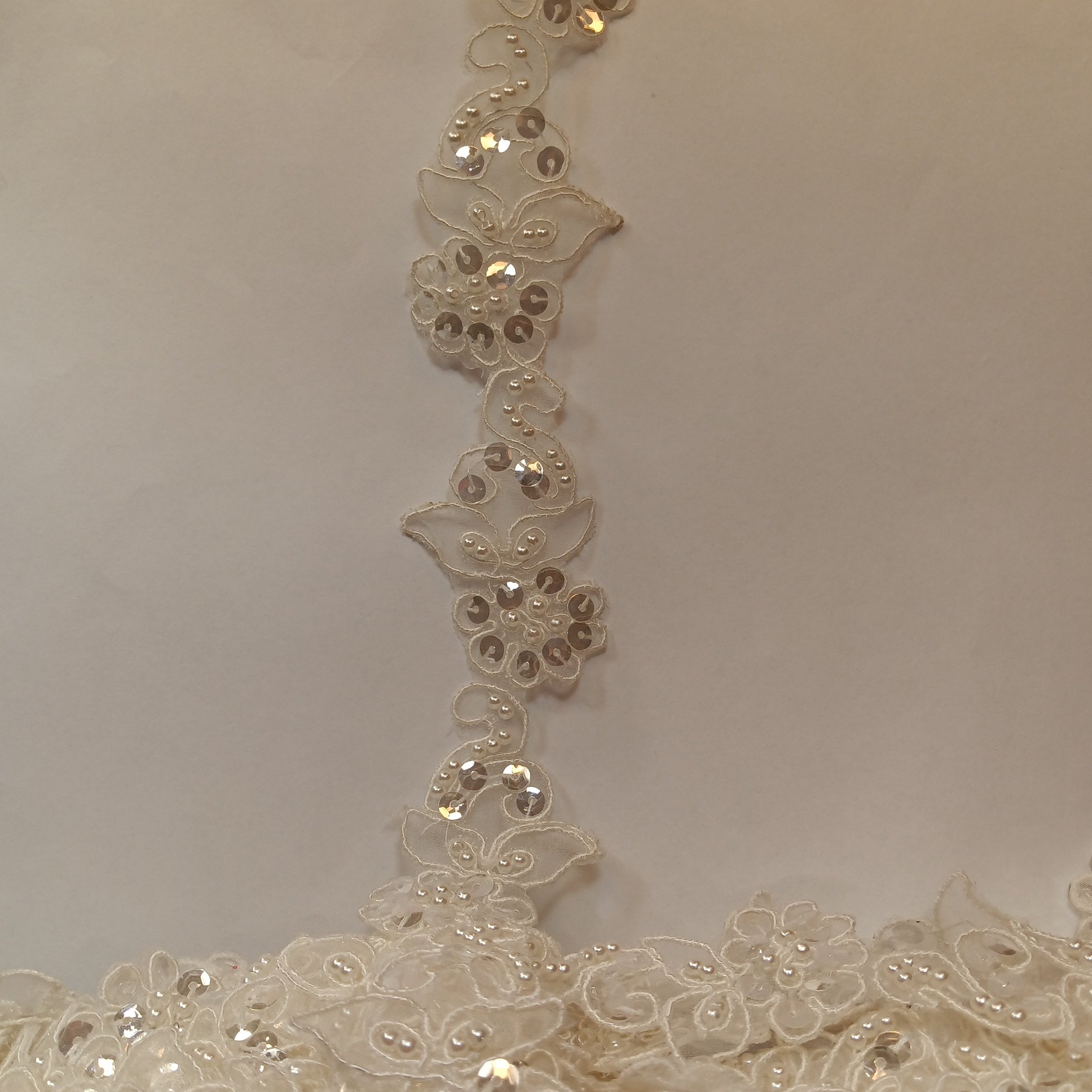 Beaded & Corded Lace Trimming Embroidered on 100% Polyester  | Lace USA - 95459N-BP