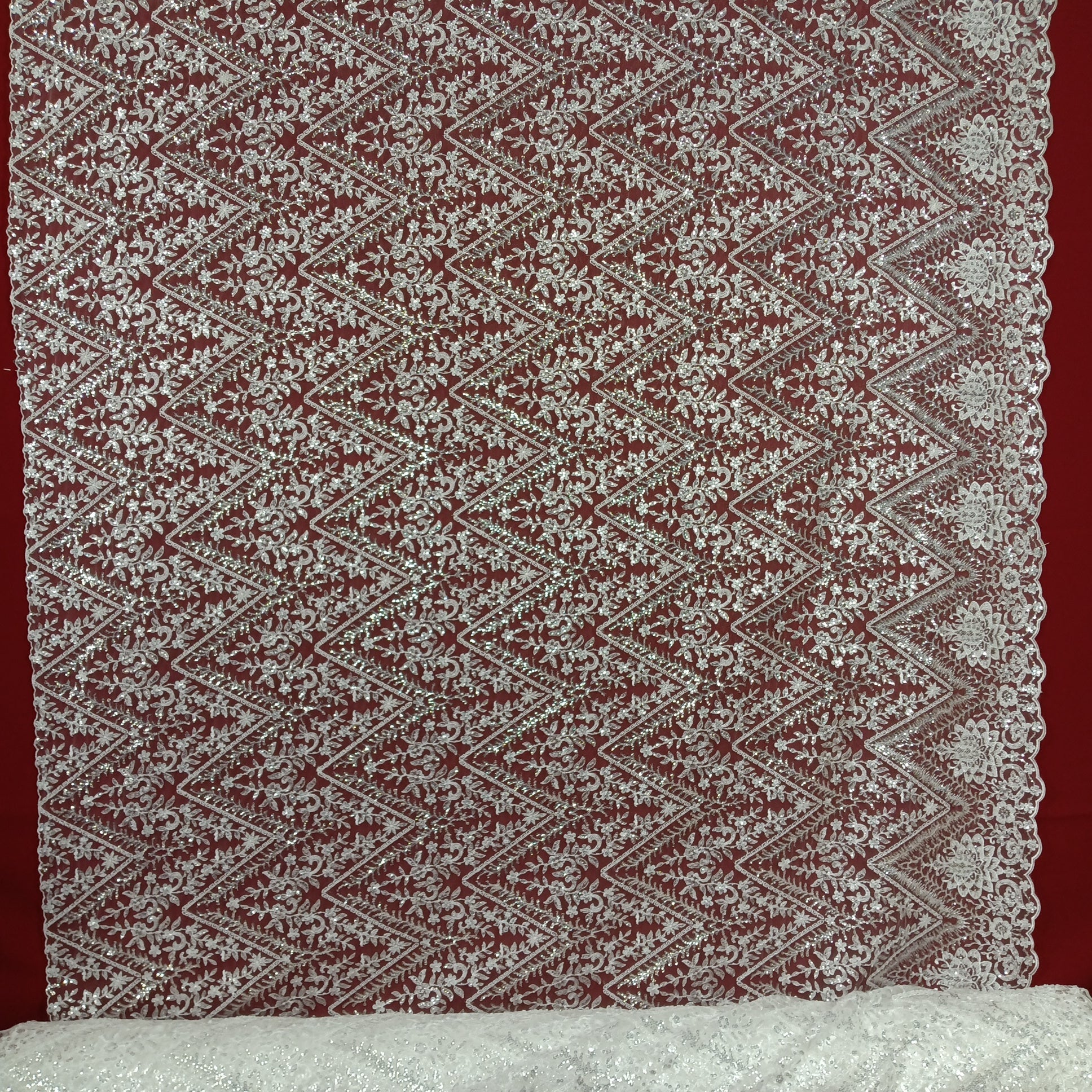 Beaded & Sequined Lace Fabric Embroidered on 100% Polyester Net Mesh | Lace USA - GD-66722