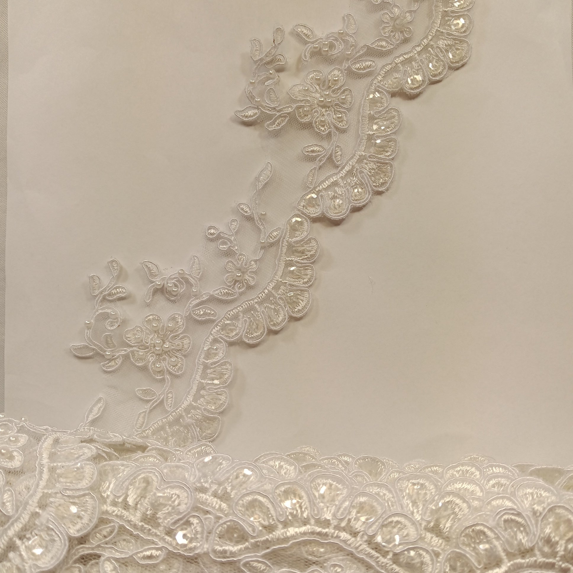 Beaded & Corded Lace Trimming Embroidered on 100% Polyester  Net Mesh | Lace USA - 95955W-BP