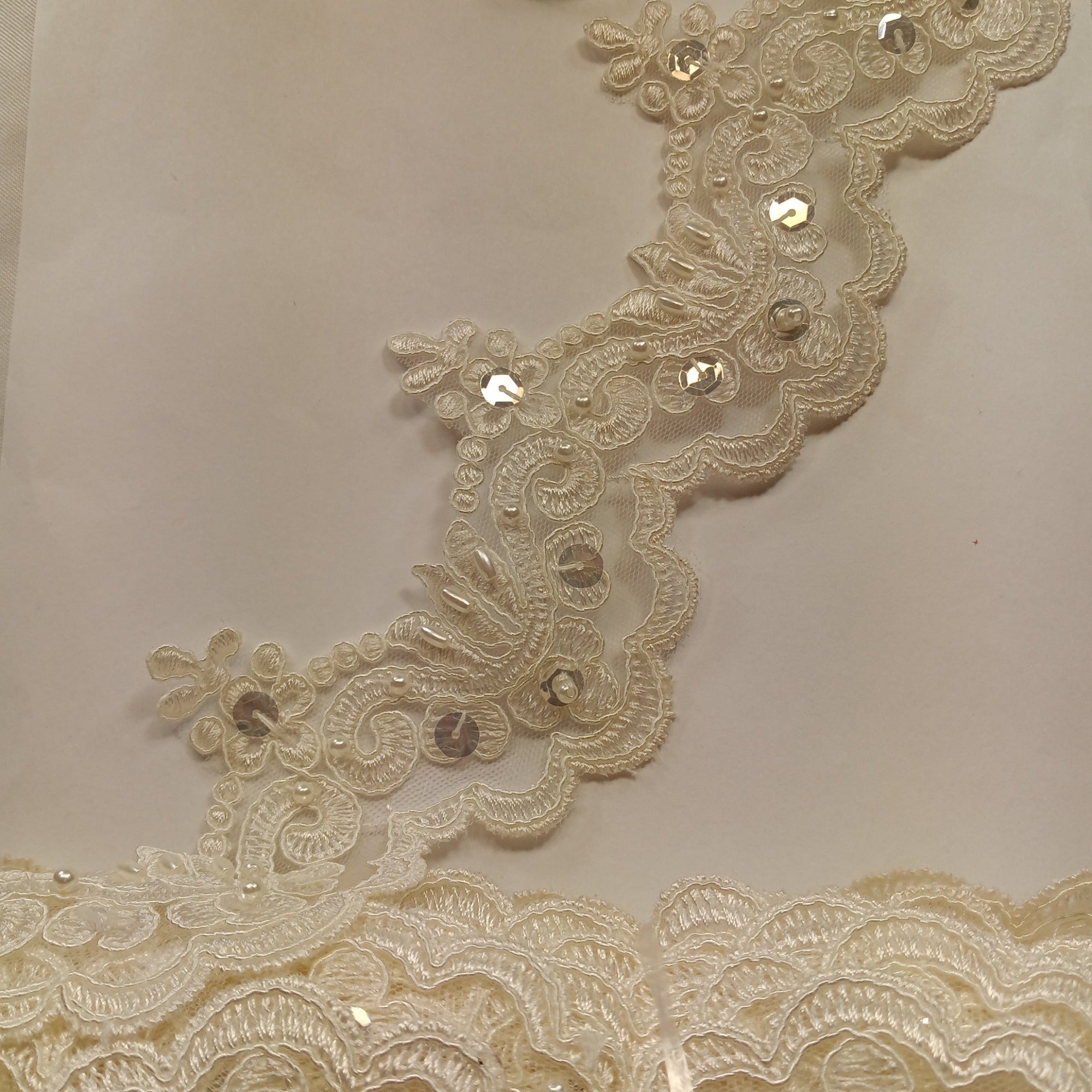 Beaded & Corded Lace Trimming Embroidered on 100% Polyester Net Mesh | Lace USA - KZ-34W-HB