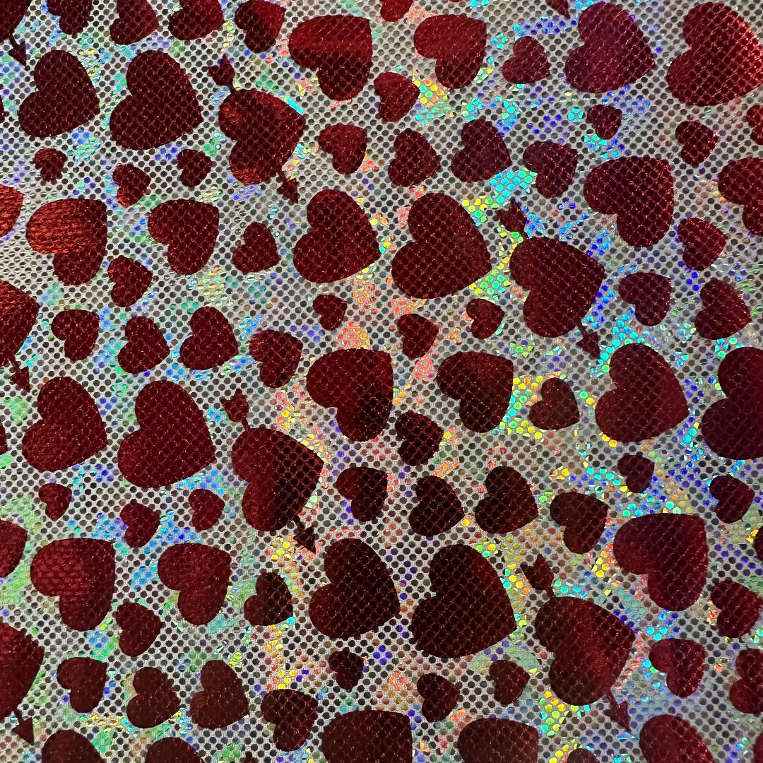 4-Way Iridescent Heart 2 Tone Foil Nylon Stretch Fabric|Spandex Palace