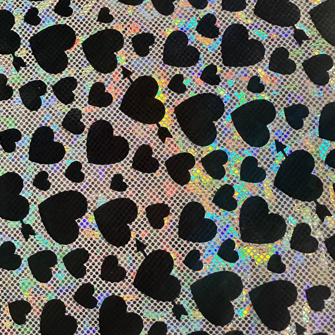 4-Way Iridescent Heart 2 Tone Foil Nylon Stretch Fabric|Spandex Palace