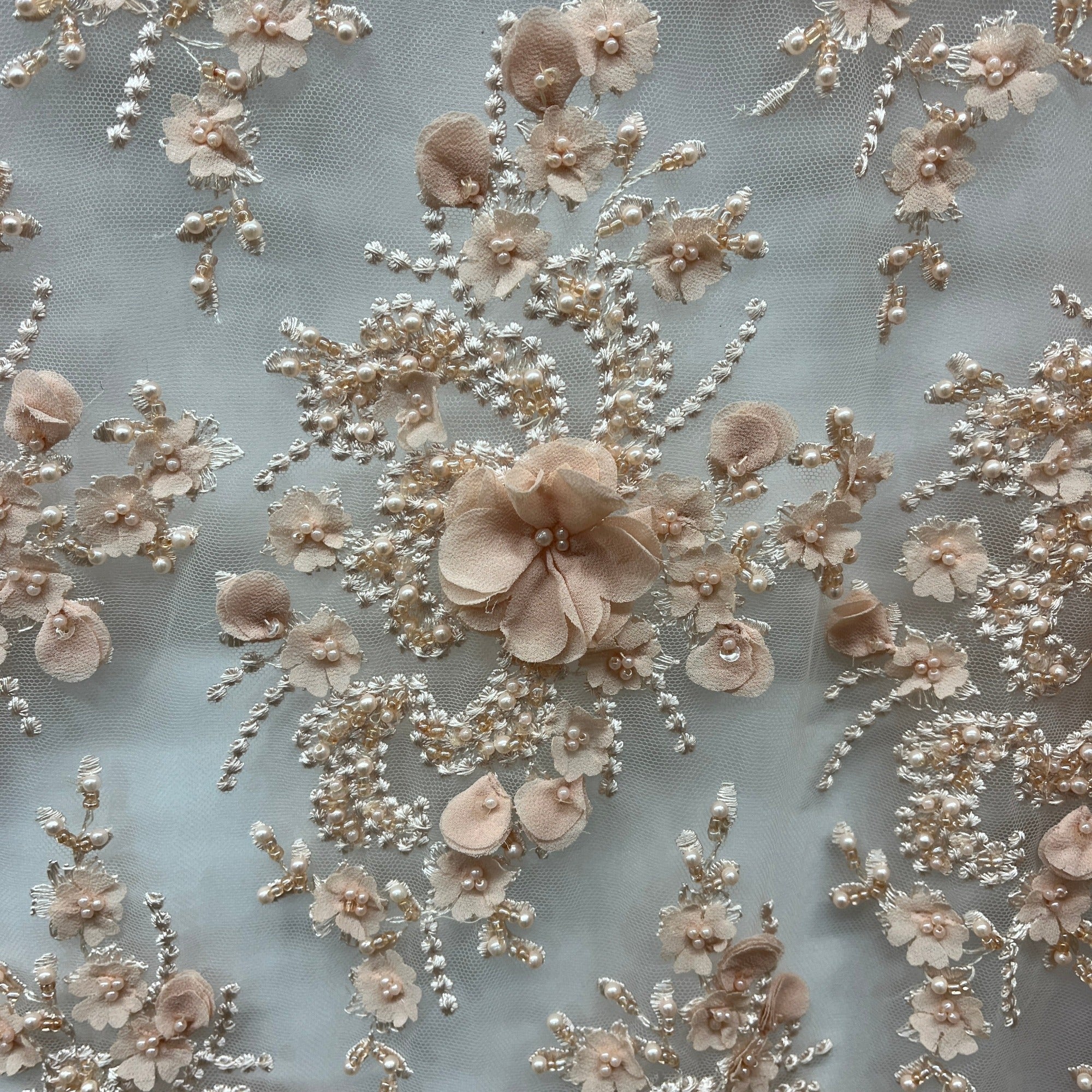 Beaded 3D Floral Lace Fabric Embroidered on 100% Polyester Net Mesh 
| Lace USA - GD-362