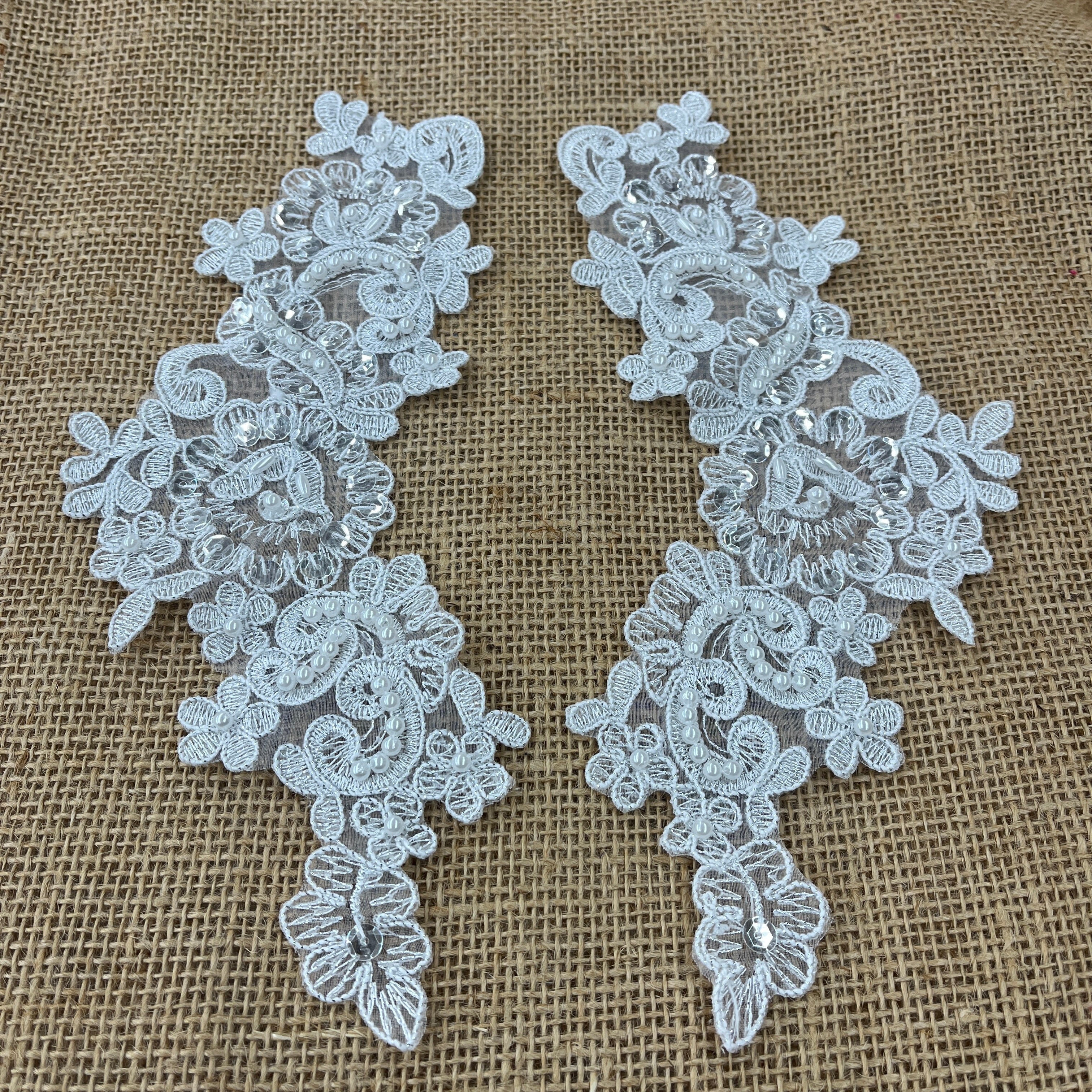 Beaded & Corded Floral Lace Applique Embroidered on 100% Polyester | Lace USA - KZ-25-HB