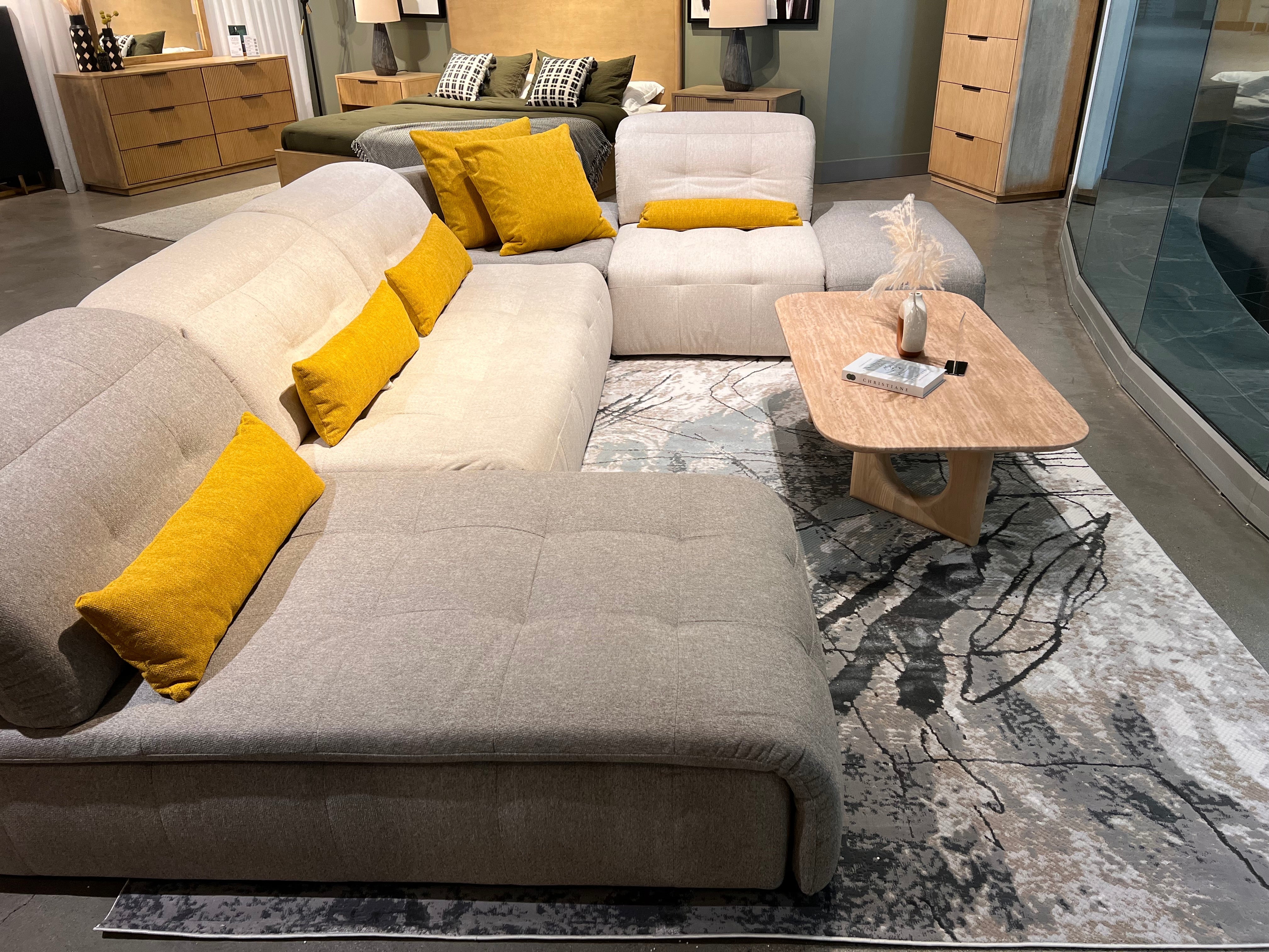 Abstract Marbled High-Low Rug in Crème Beige with Charcoal Tone-on-Tone Design, Faded Teal & Mocha Accents - METZ 4202.