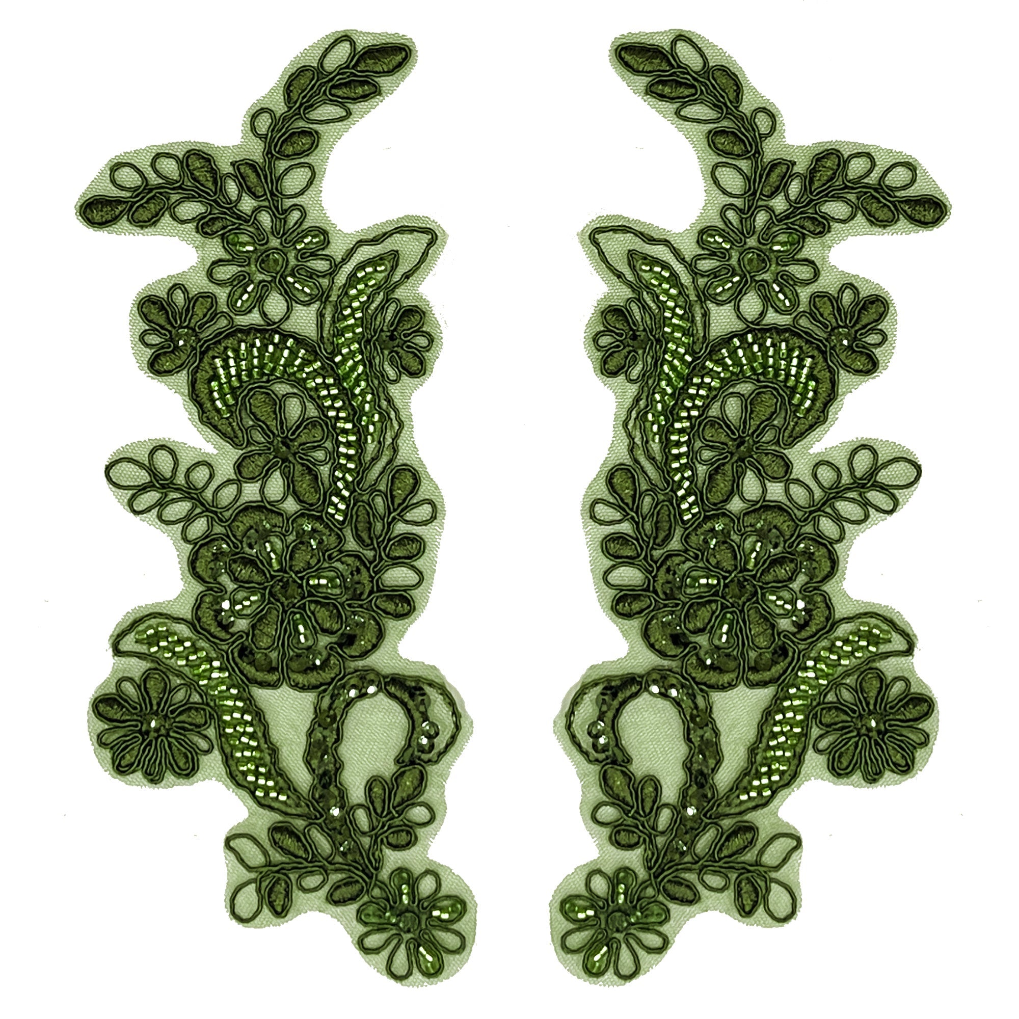 Beaded & Corded Floral Lace Applique Embroidered on 100% Polyester | Lace USA - KZ-67