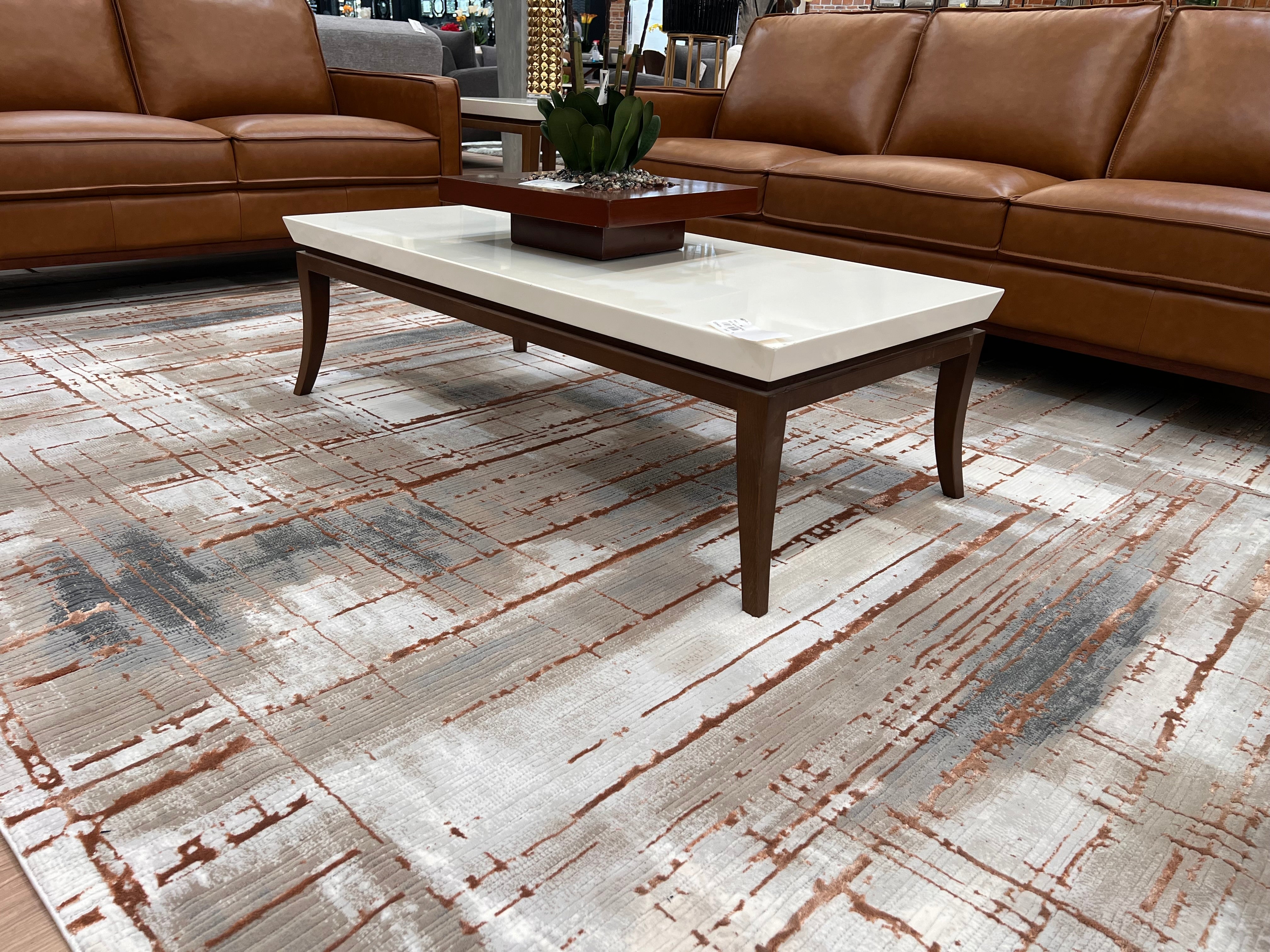 Crème Rug with Charcoal, Silver & Mocha Abstract with Bronze Tone-to-Tone Geometric High-Low Texture - METZ 4203.