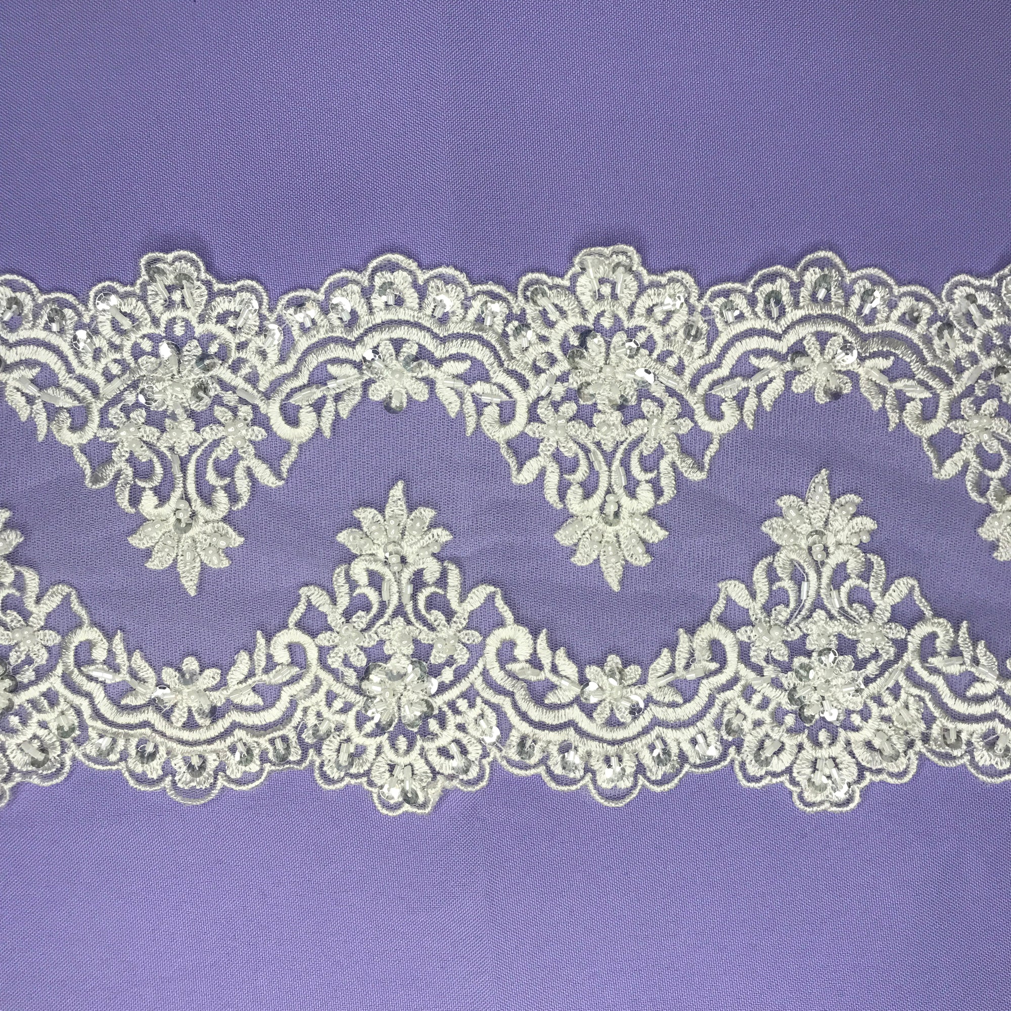 Beaded Double Sided Lace Trimming Embroidered on 100% Polyester Net Mesh | Lace USA - 21926W/2-BP