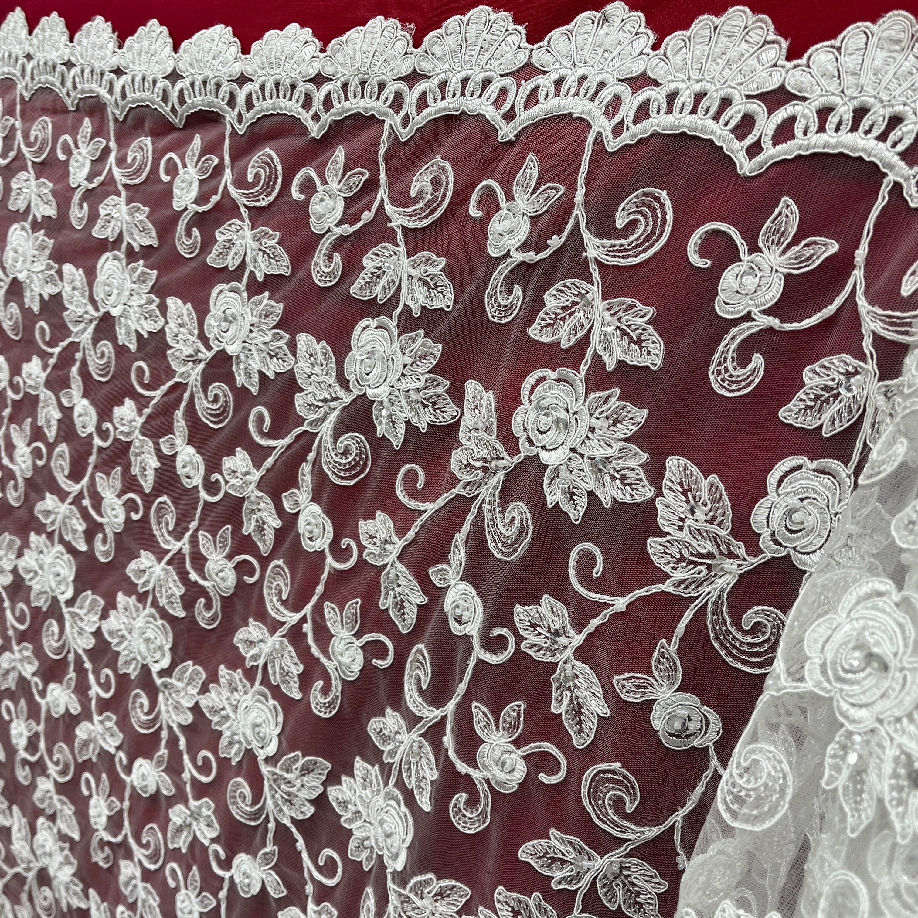 Beaded & Corded Floral  Bridal Lace Fabric  | Lace USA - 95042W-BP