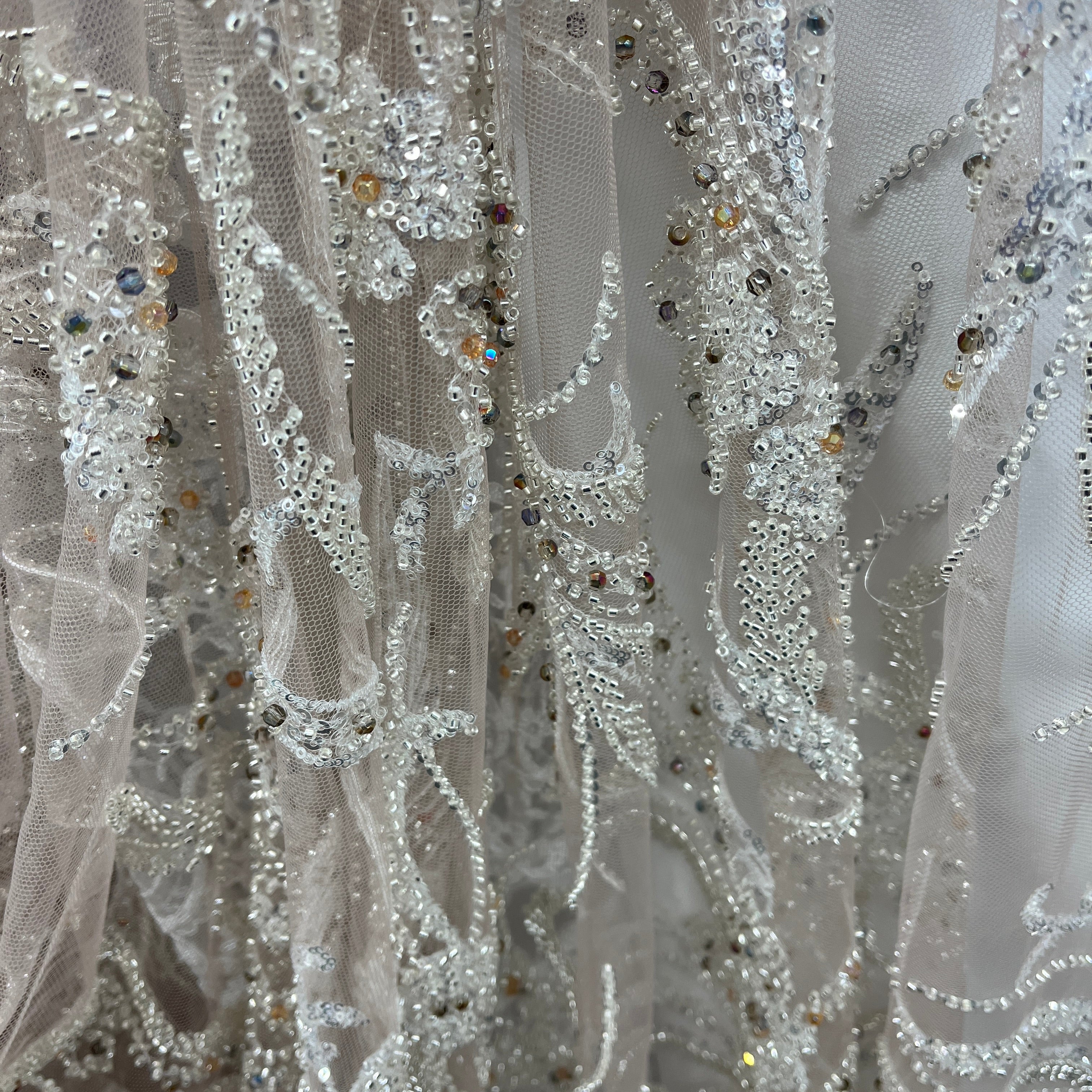 Beaded Lace Fabric Embroidered on 100% Polyester Net Mesh | Lace USA - GD-266