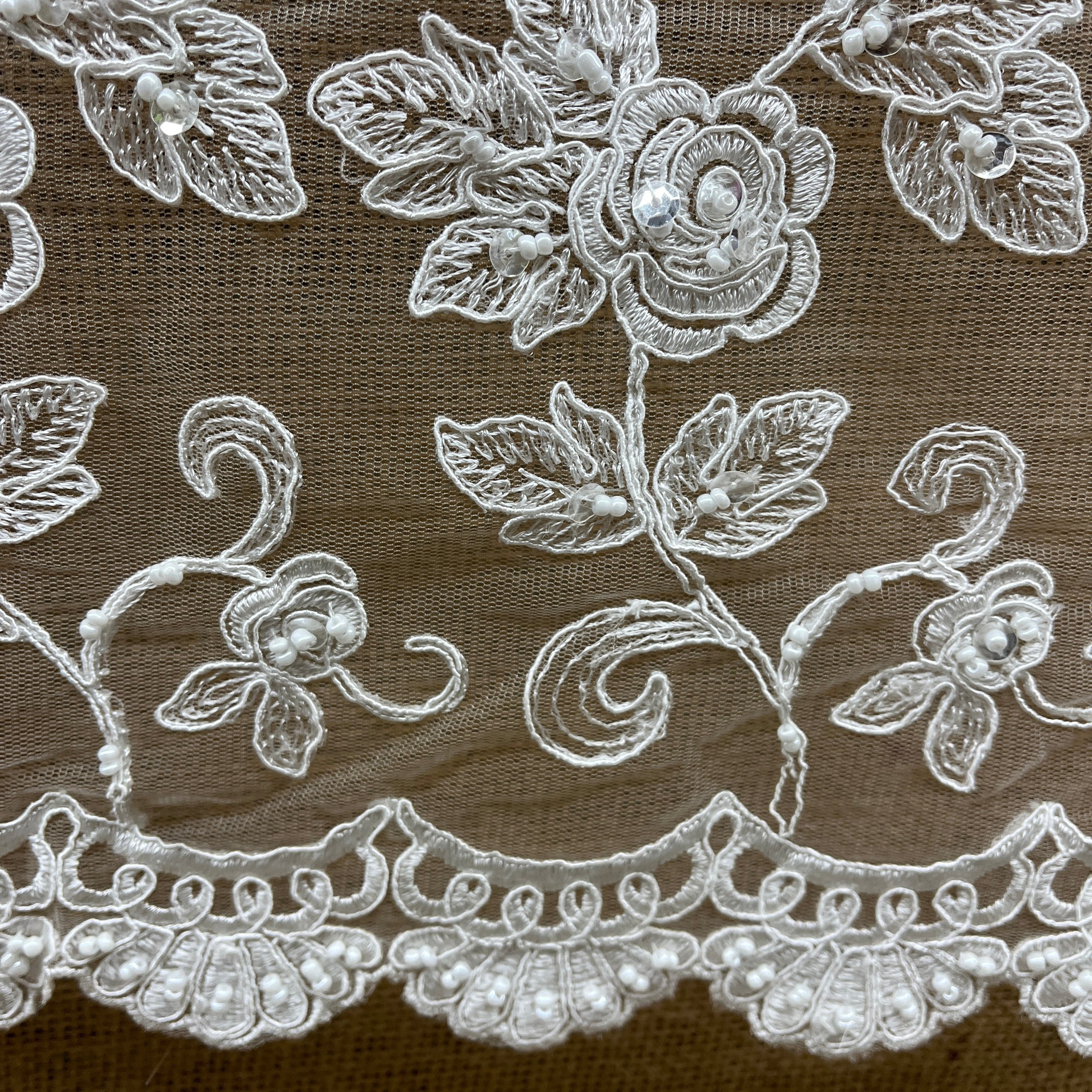 Beaded & Corded Floral  Bridal Lace Fabric  | Lace USA - 95042W-BP