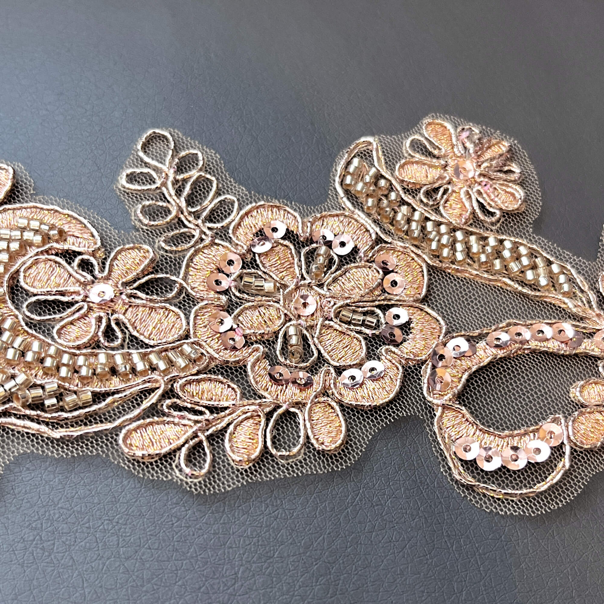 Beaded & Corded Floral Lace Applique Embroidered on 100% Polyester | Lace USA - KZ-67