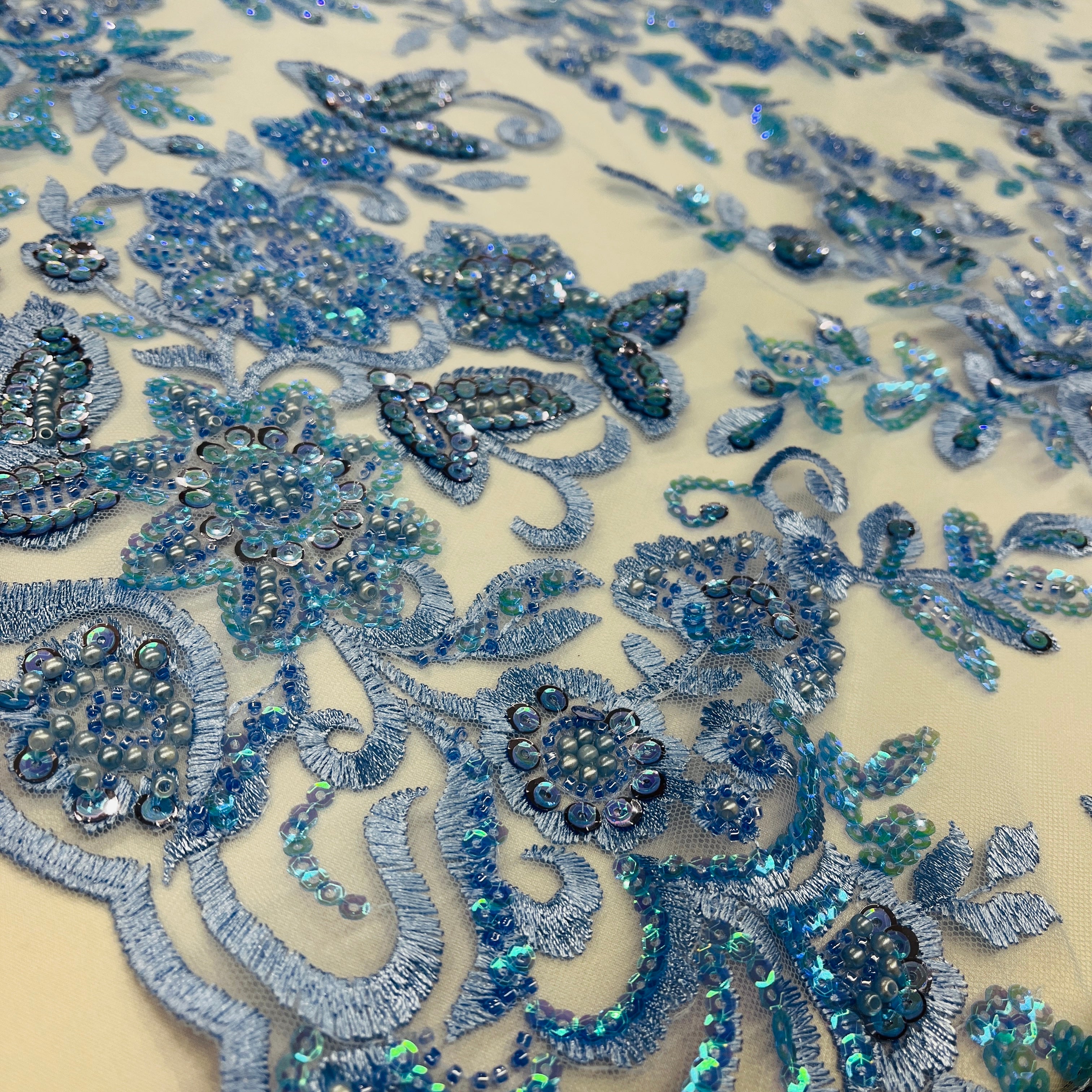 Beaded & Sequined Sparkling Lace Fabric Embroidered on 100% Polyester Net Mesh | Lace USA - GD-2218