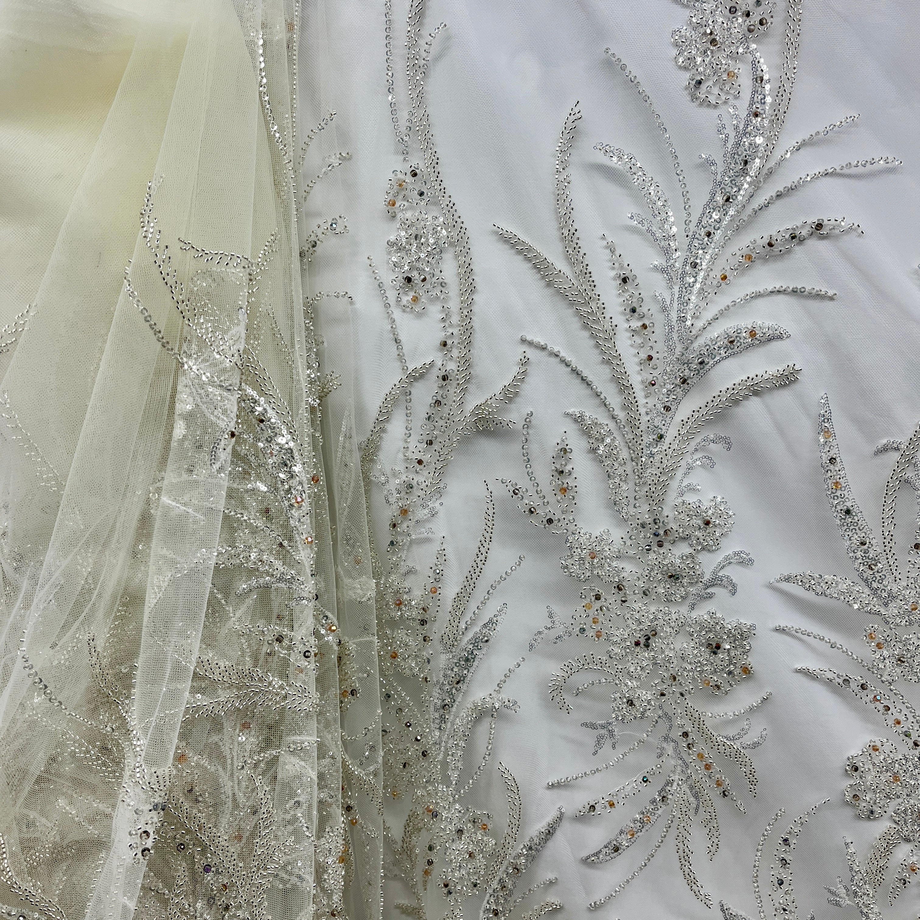 Beaded Lace Fabric Embroidered on 100% Polyester Net Mesh | Lace USA - GD-266
