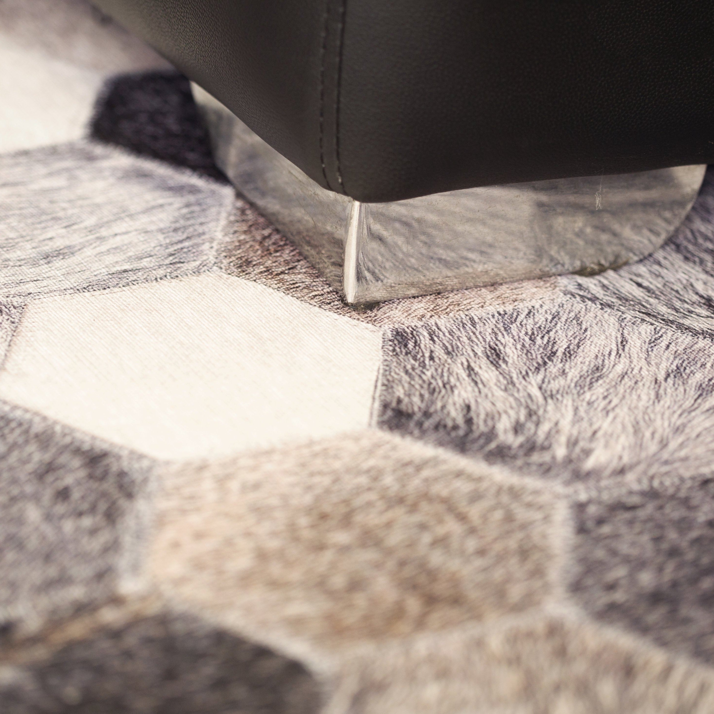 Vegan Geometric Gray Black Faux Hide/Cowhide Area Rug/Carpet