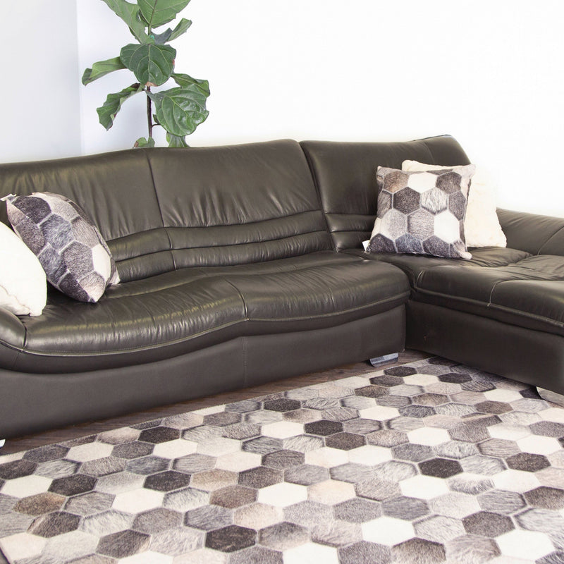Vegan Geometric Gray Black Faux Hide/Cowhide Area Rug/Carpet