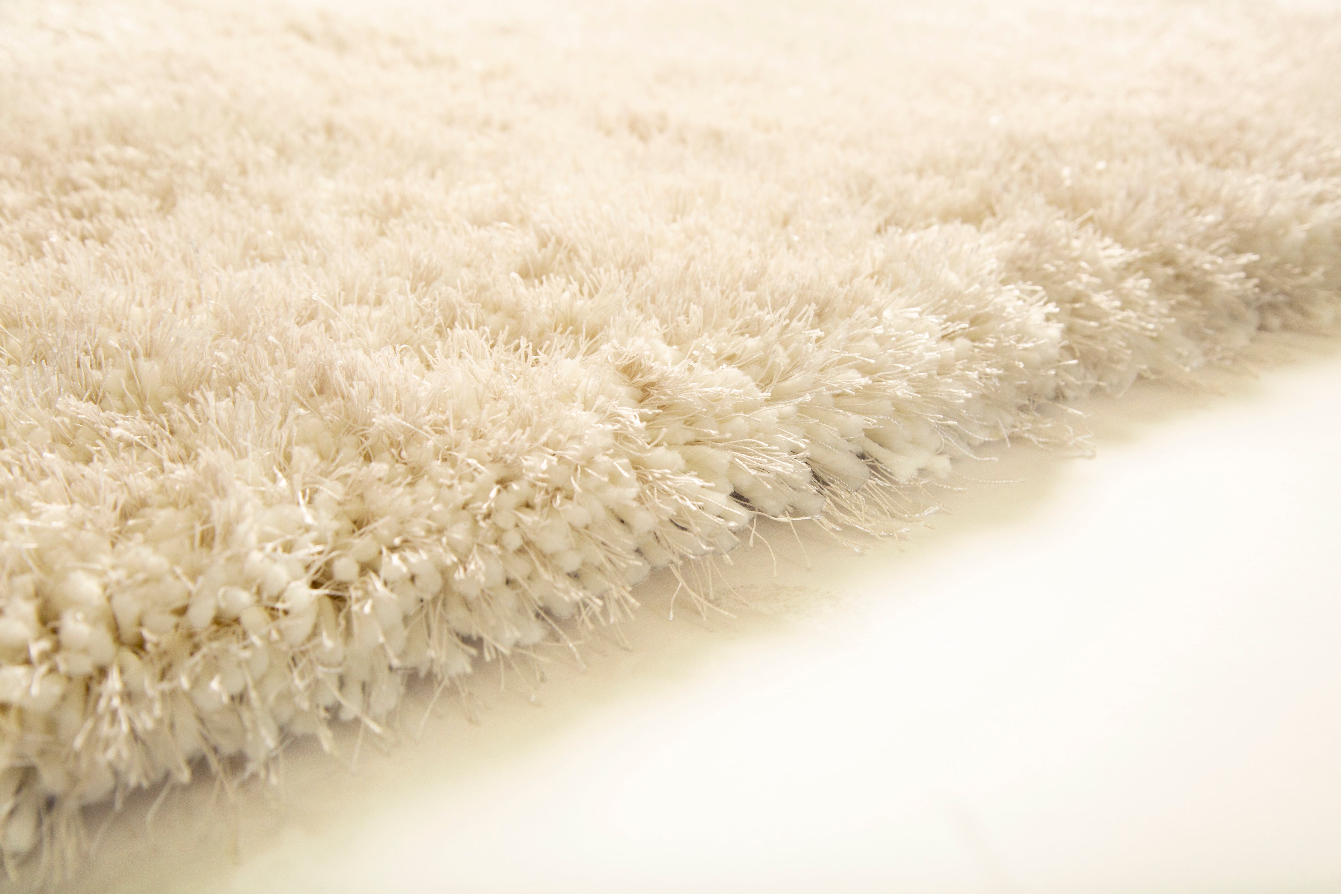 Off White Solid Shag Area Rug/Carpet - Crafted from 100% Polyester, Plush Fluffy Shine, Thick and Thin Yarns Design