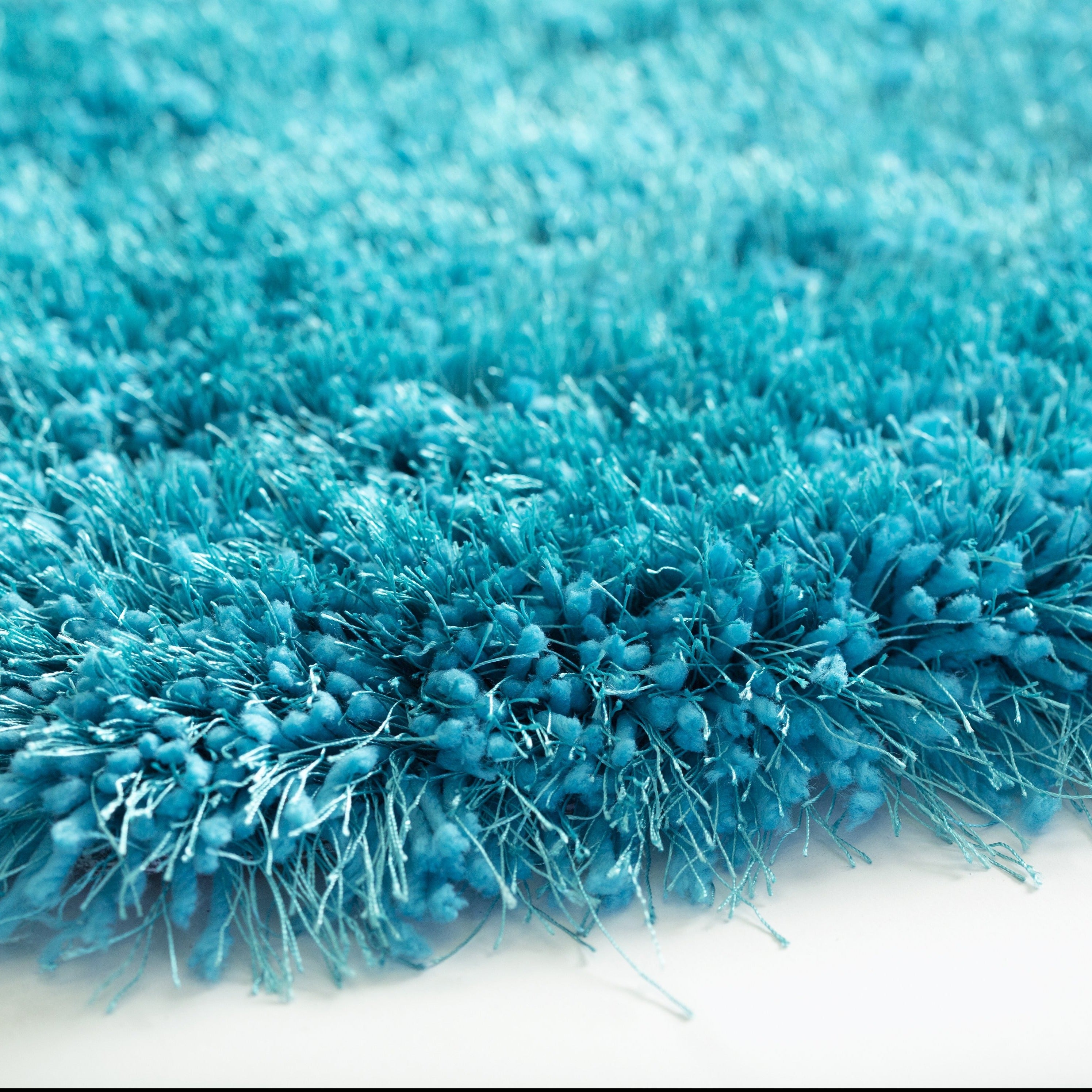 Turquoise Solid Shag Area Rug/Carpet - Crafted from 100% Polyester, Plush Fluffy Shine, Thick and Thin Yarns Design