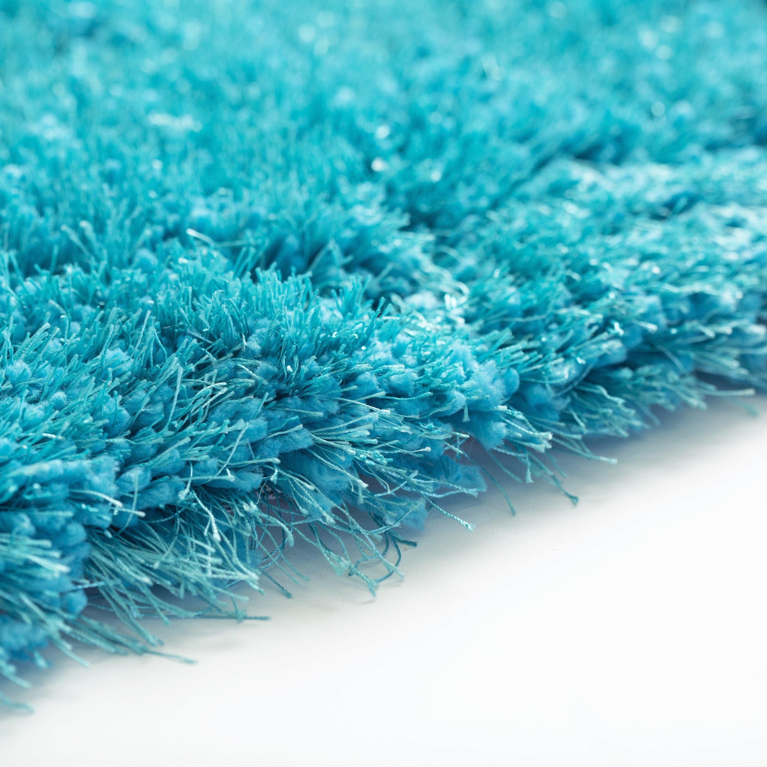 Turquoise Solid Shag Area Rug/Carpet - Crafted from 100% Polyester, Plush Fluffy Shine, Thick and Thin Yarns Design