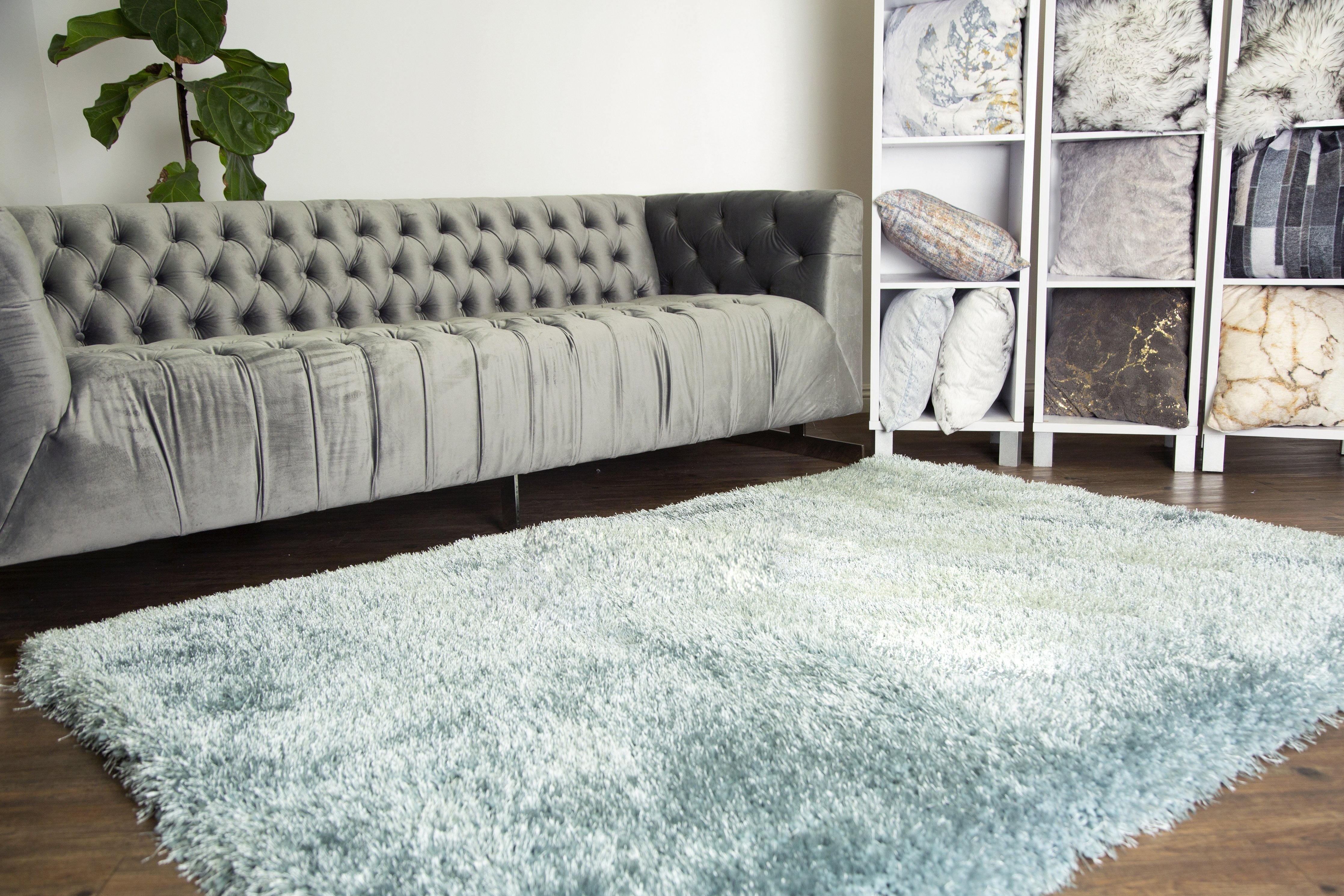 Marine Blue Solid Shag Area Rug/Carpet - Crafted from 100% Polyester, Plush Fluffy Shine, Thick and Thin Yarns Design