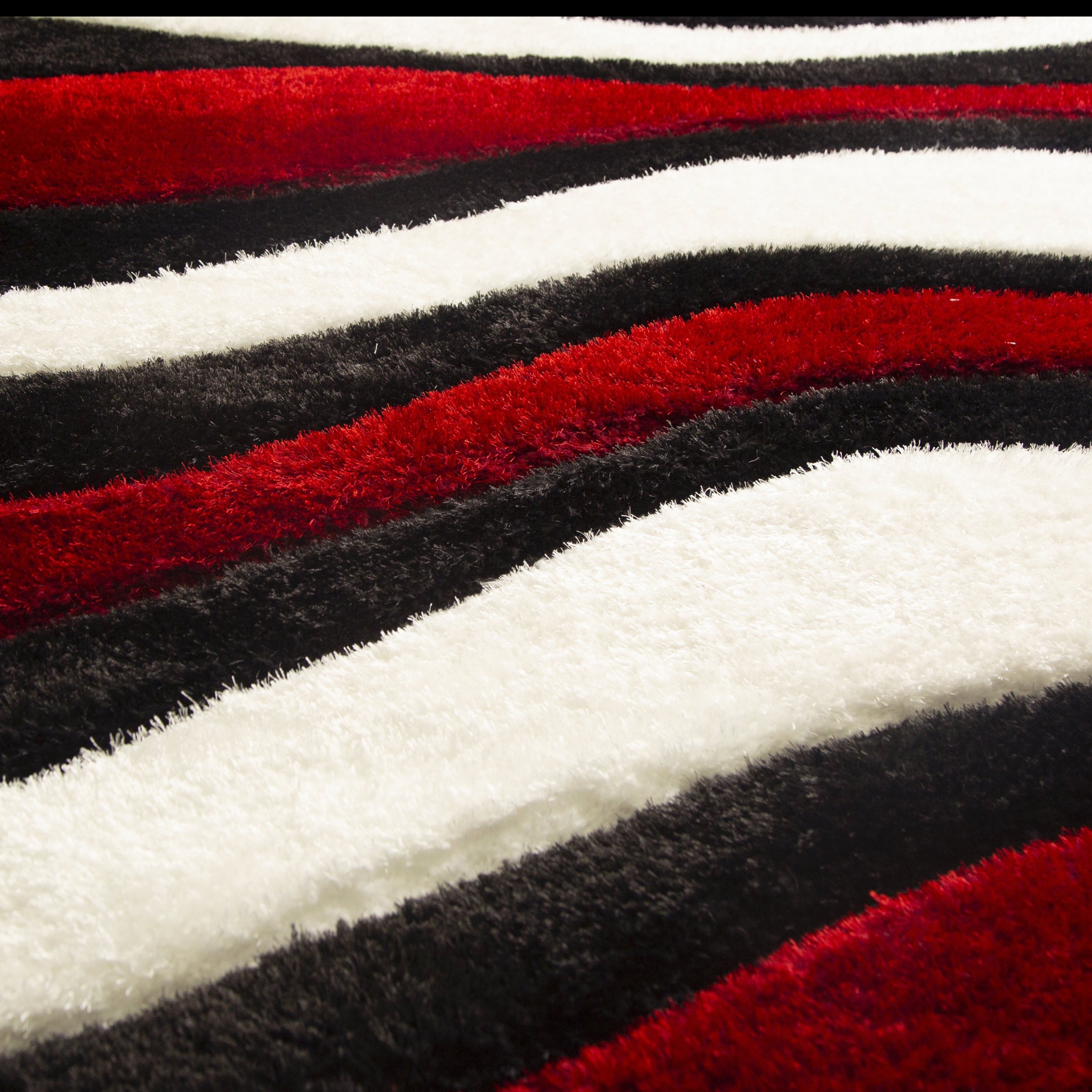 Touch of Red/White/Black Shag Area Rug/Carpet | Style# SR-725 - Crafted from 100% Polyester, Plush Fluffy Shine 3D Wave Design