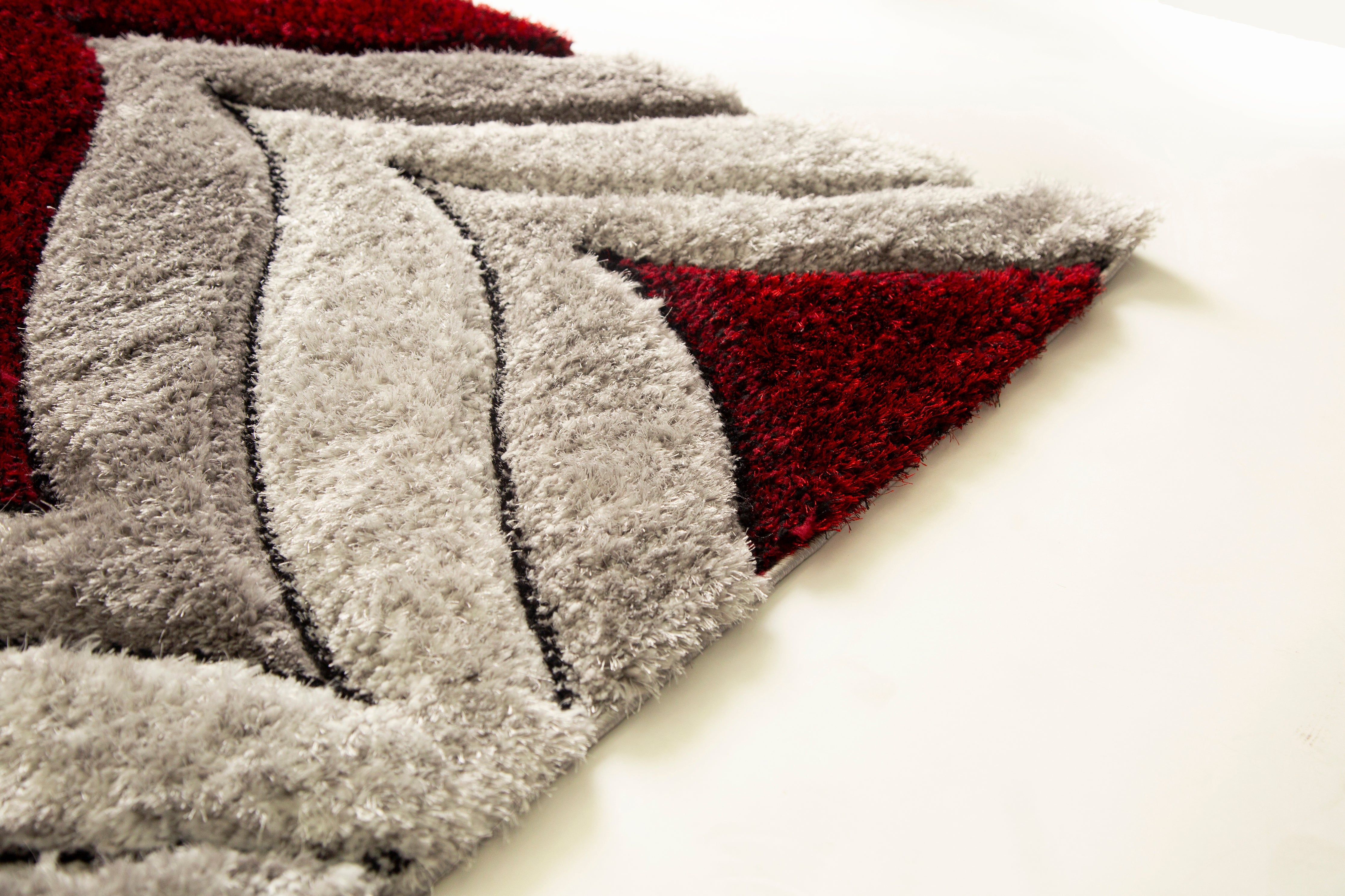 Touch of Red/Silver/Yellow Shag Area Rugs/Carpets | Style# SR-721 - Crafted from 100% Polyester, Plush Fluffy Shine 3D Geometric Design