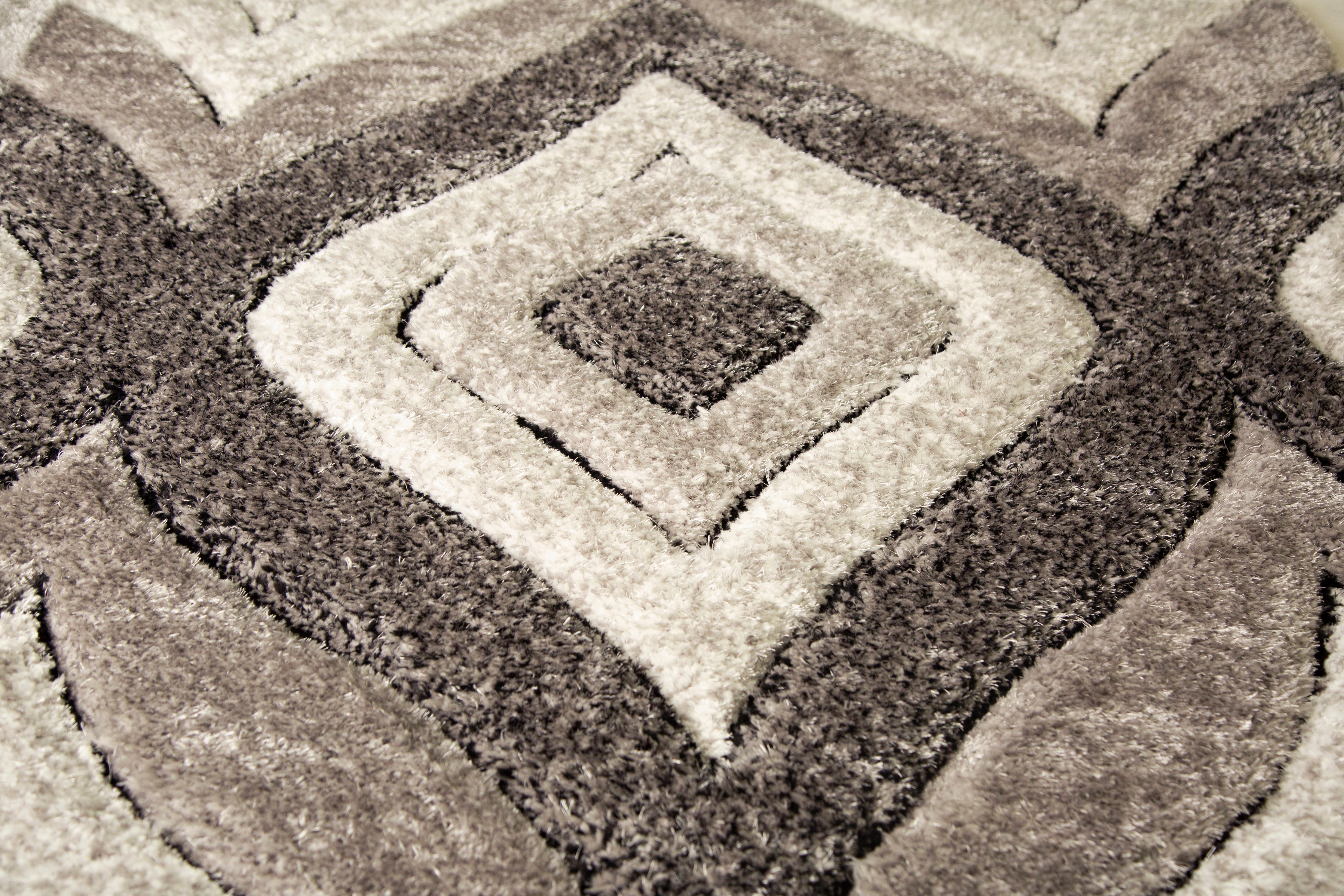 Touch of Red/Silver/Yellow Shag Area Rugs/Carpets | Style# SR-721 - Crafted from 100% Polyester, Plush Fluffy Shine 3D Geometric Design