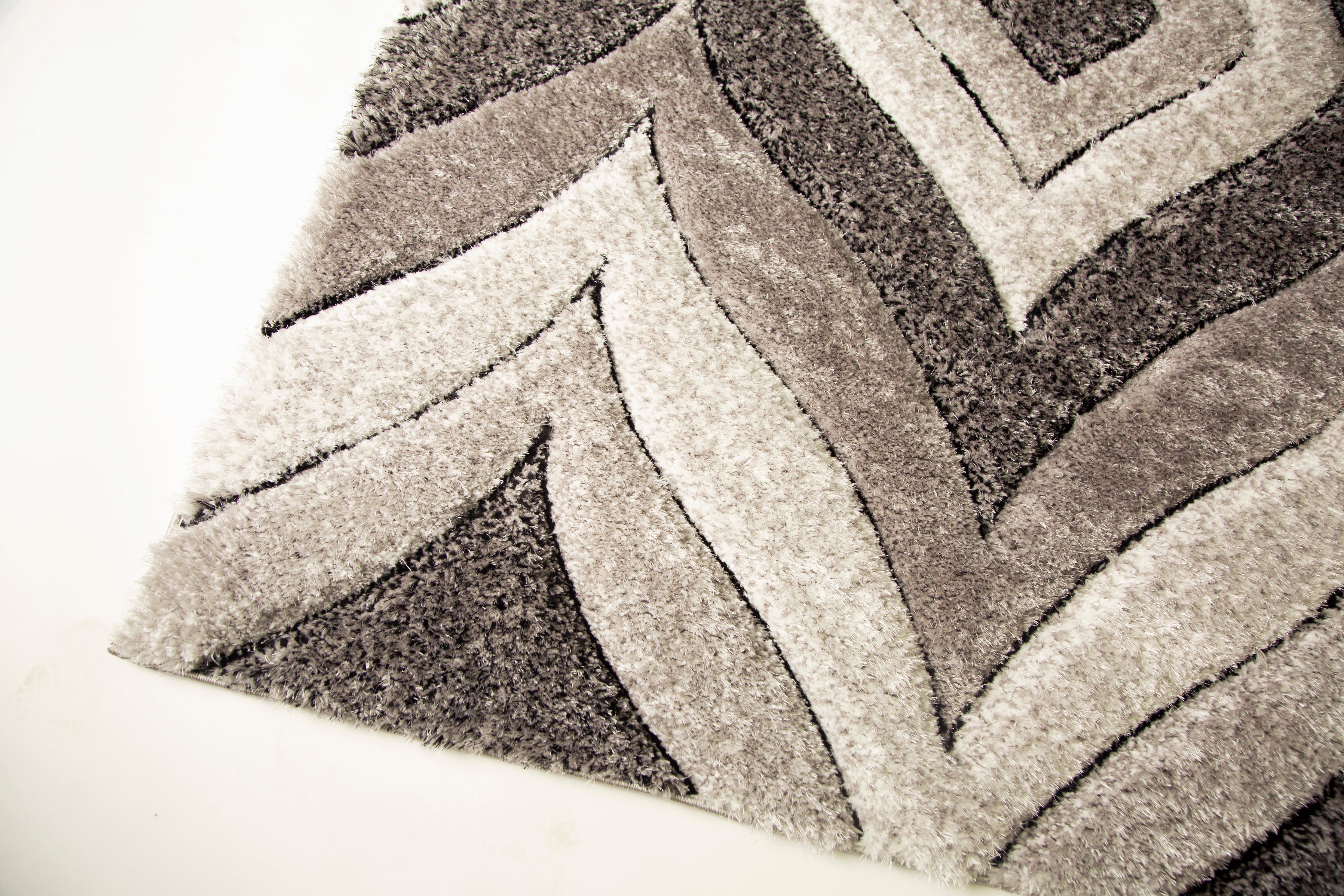 Touch of Red/Silver/Yellow Shag Area Rugs/Carpets | Style# SR-721 - Crafted from 100% Polyester, Plush Fluffy Shine 3D Geometric Design