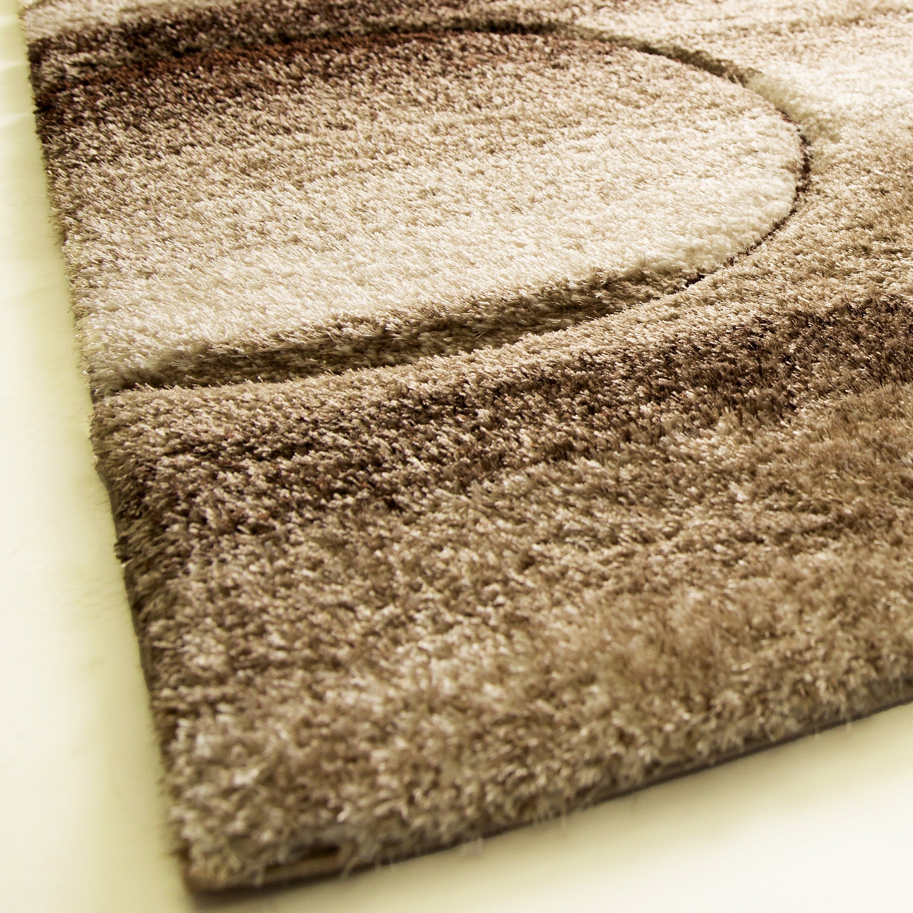 Earth Tones/Brown/Beige Shag Area Rug/Carpet | Style# SR-723 - Crafted from 100% Polyester, Plush Fluffy Shine 3D Geometric Design