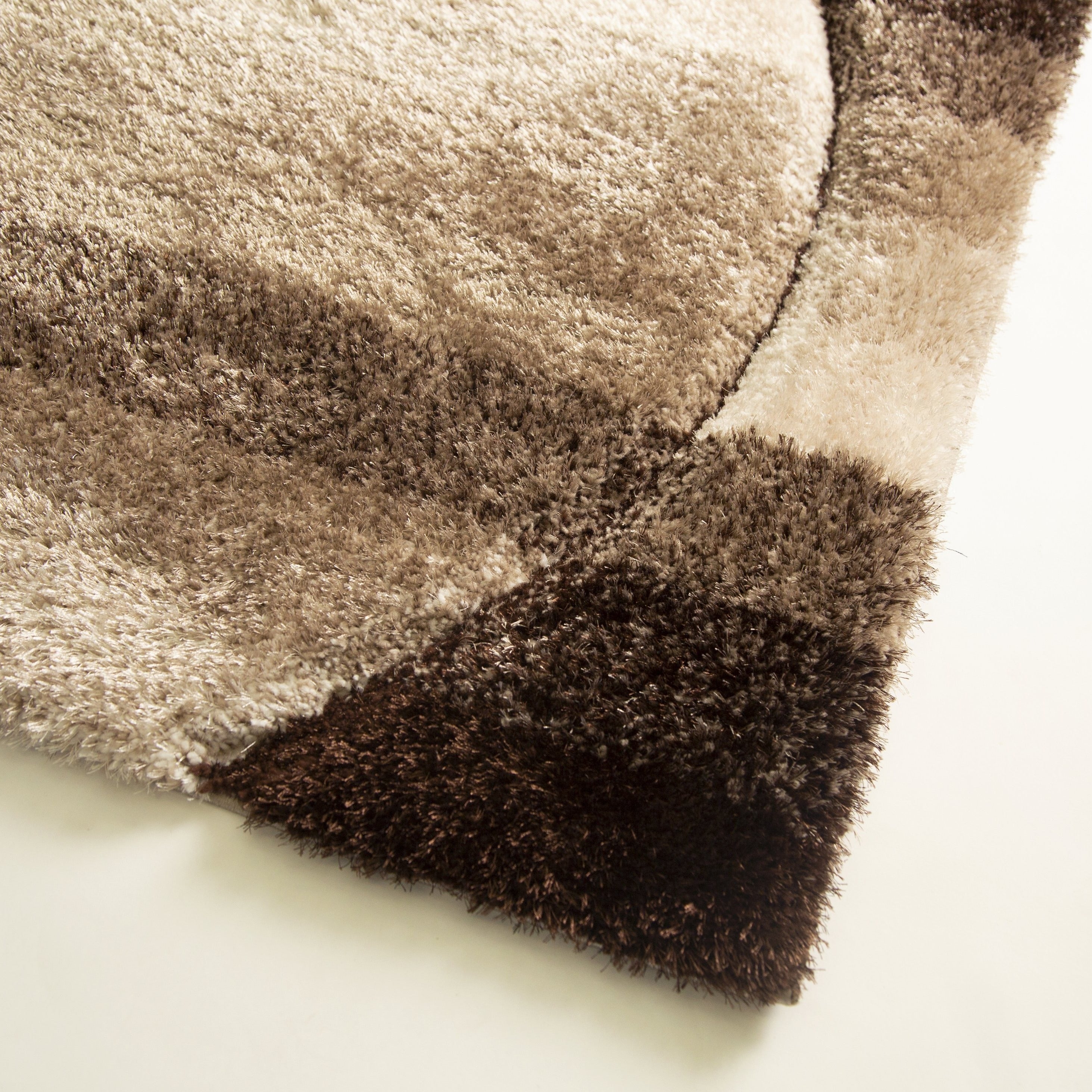 Earth Tones/Brown/Beige Shag Area Rug/Carpet | Style# SR-723 - Crafted from 100% Polyester, Plush Fluffy Shine 3D Geometric Design