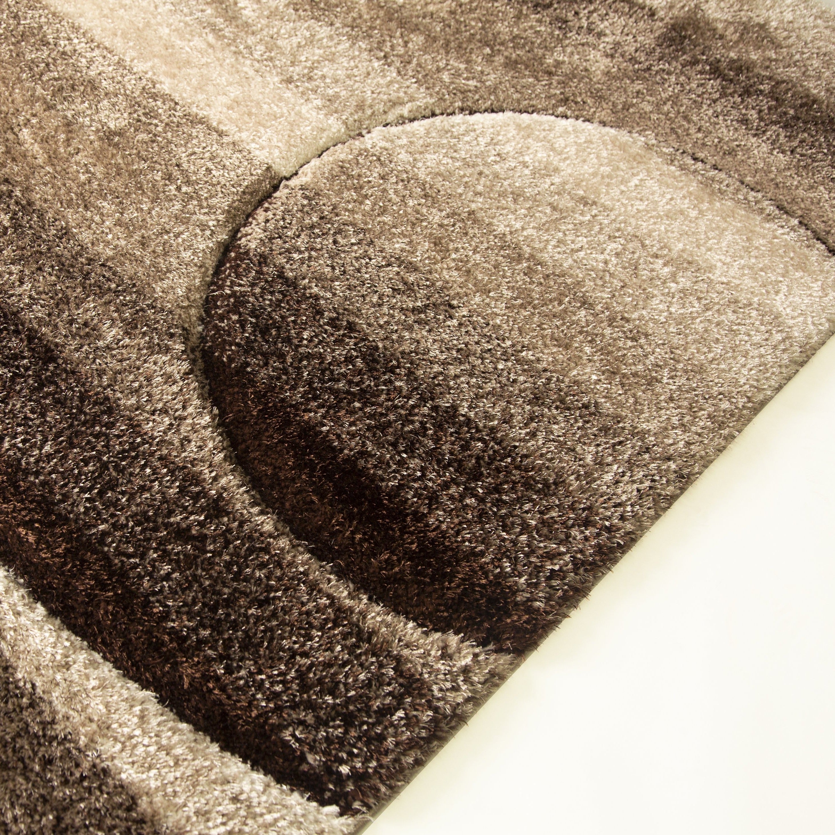 Earth Tones/Brown/Beige Shag Area Rug/Carpet | Style# SR-723 - Crafted from 100% Polyester, Plush Fluffy Shine 3D Geometric Design