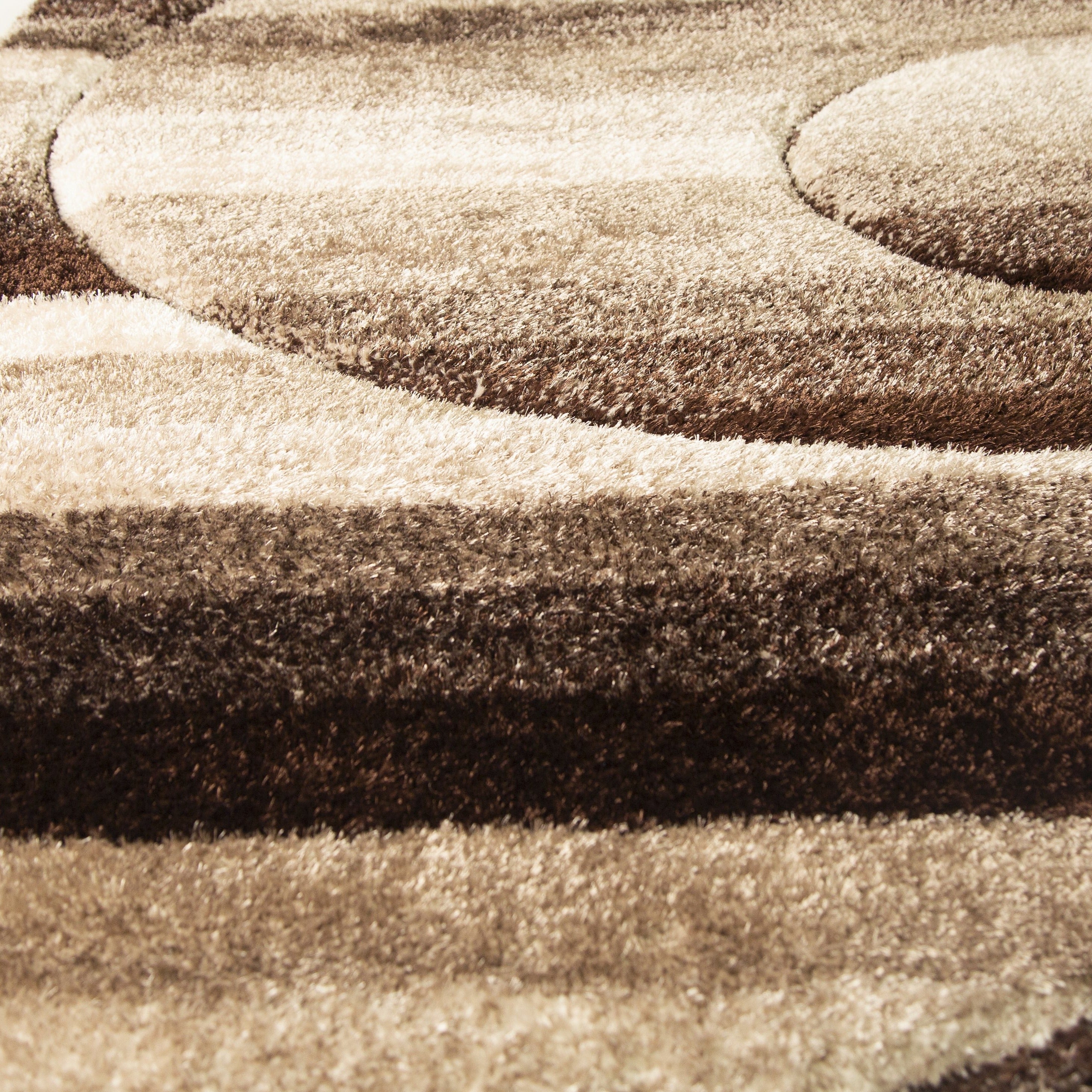 Earth Tones/Brown/Beige Shag Area Rug/Carpet | Style# SR-723 - Crafted from 100% Polyester, Plush Fluffy Shine 3D Geometric Design