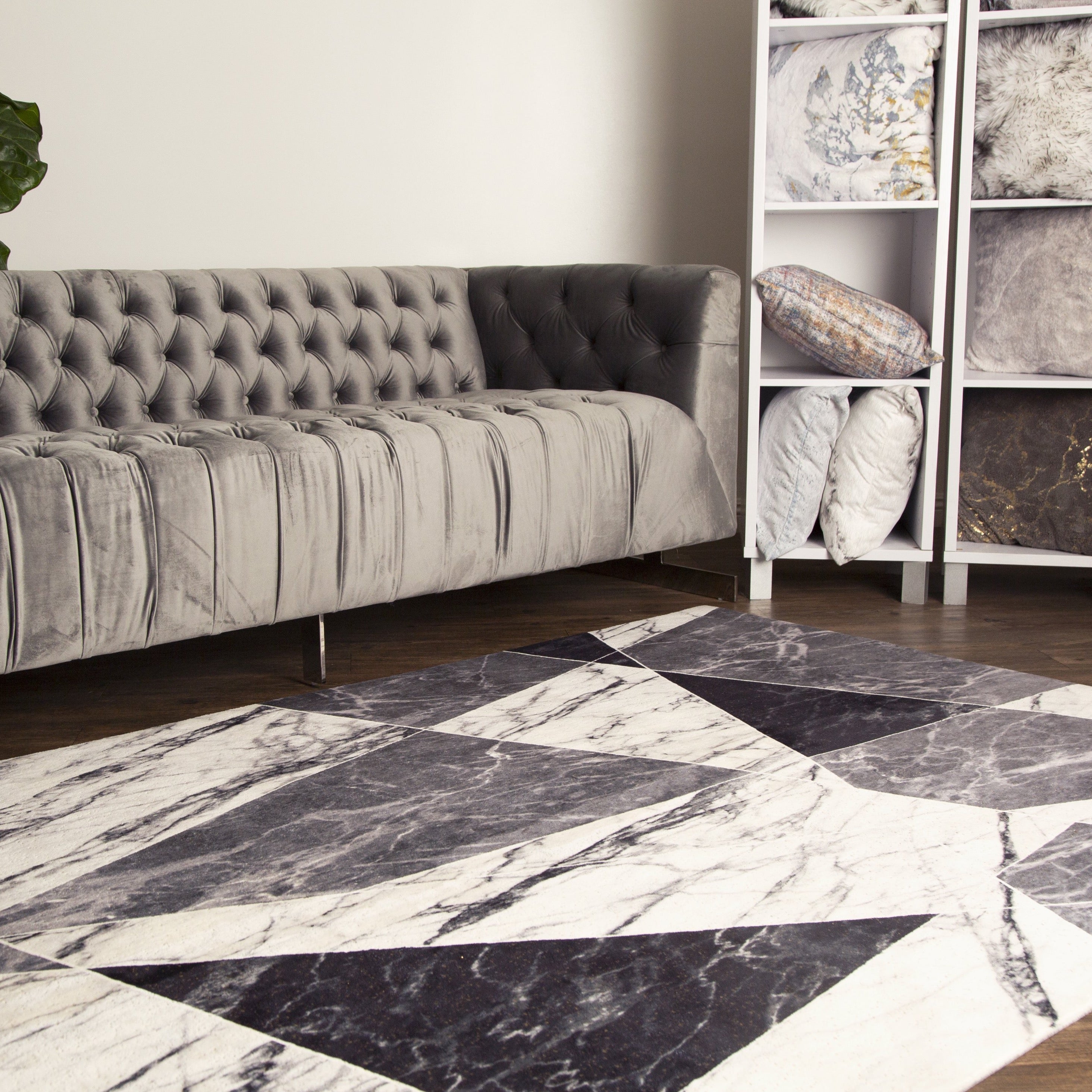 Black Gray and White Soft Plush Fluffy Lattice Design Area Rug/ Carpet