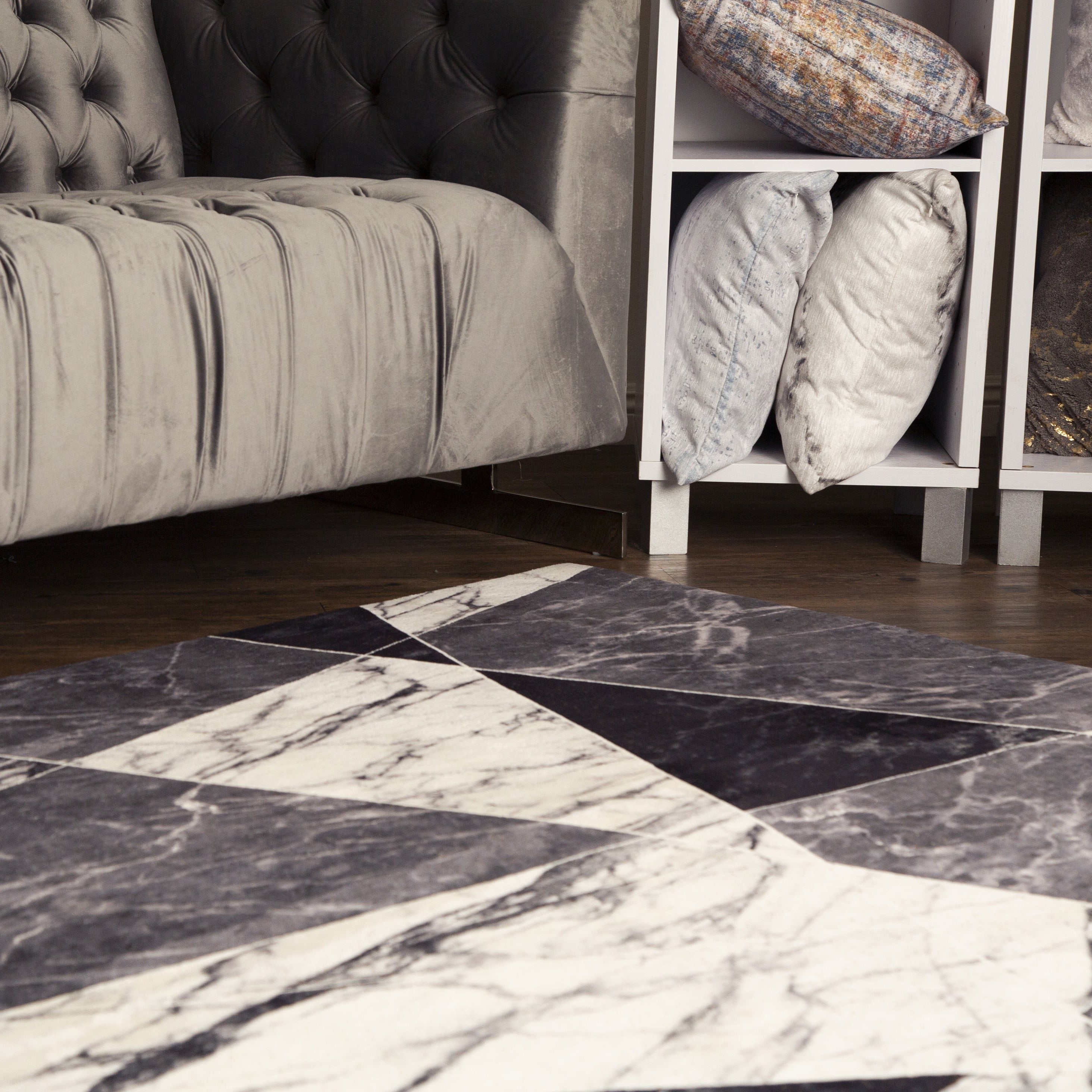 Black Gray and White Soft Plush Fluffy Lattice Design Area Rug/ Carpet