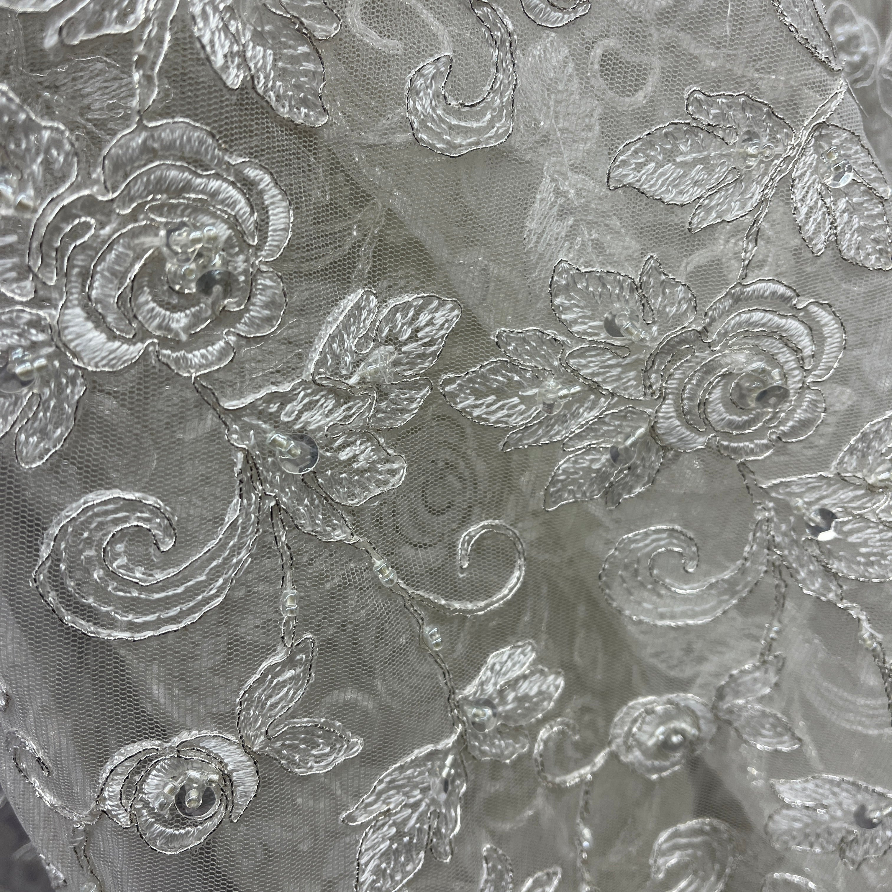 Beaded & Corded Floral  Bridal Lace Fabric  | Lace USA - 95042W-BP