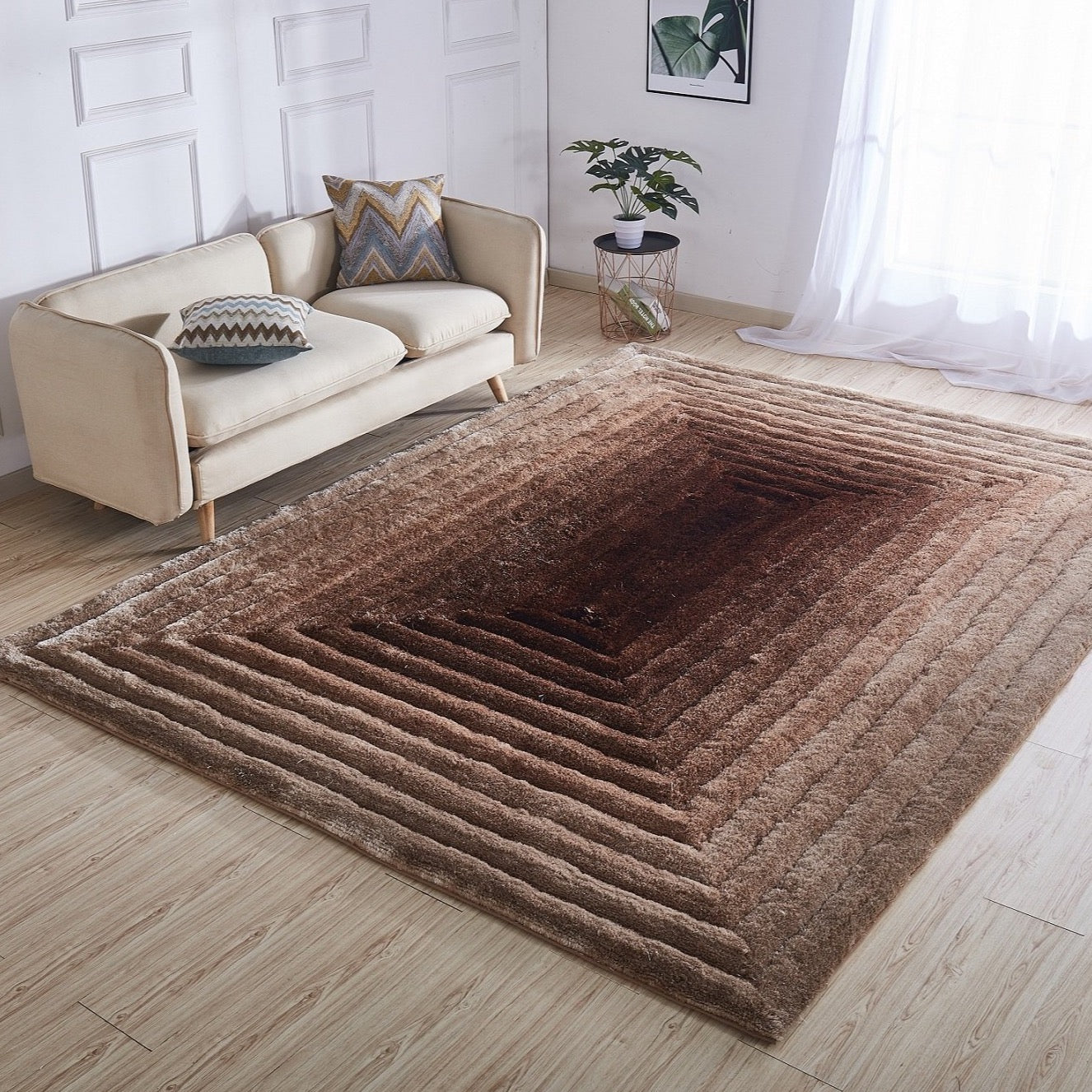 Soft Cozy Fluffy 3D Viscose Feel Geometric Design Shag Area Rug/Carpet