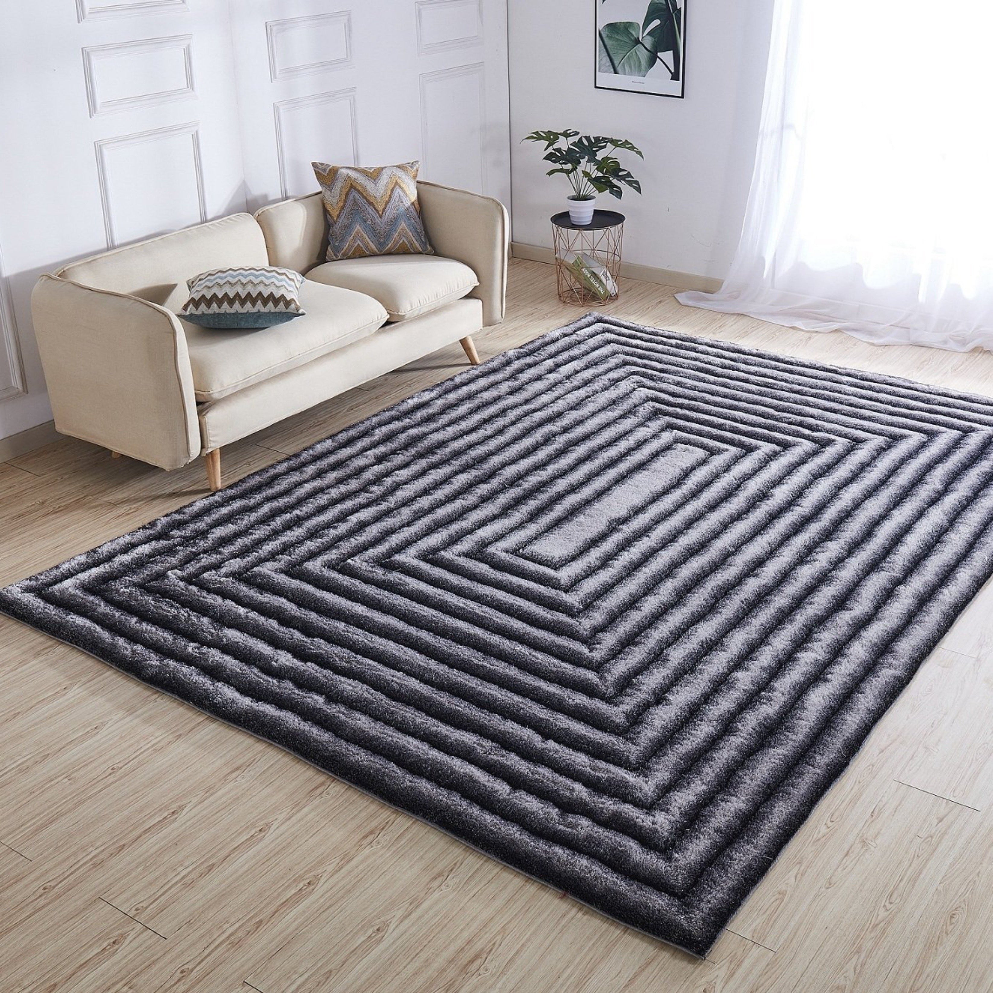 Soft Cozy Fluffy 3D Viscose Feel Geometric Design Shag Area Rug/Carpet