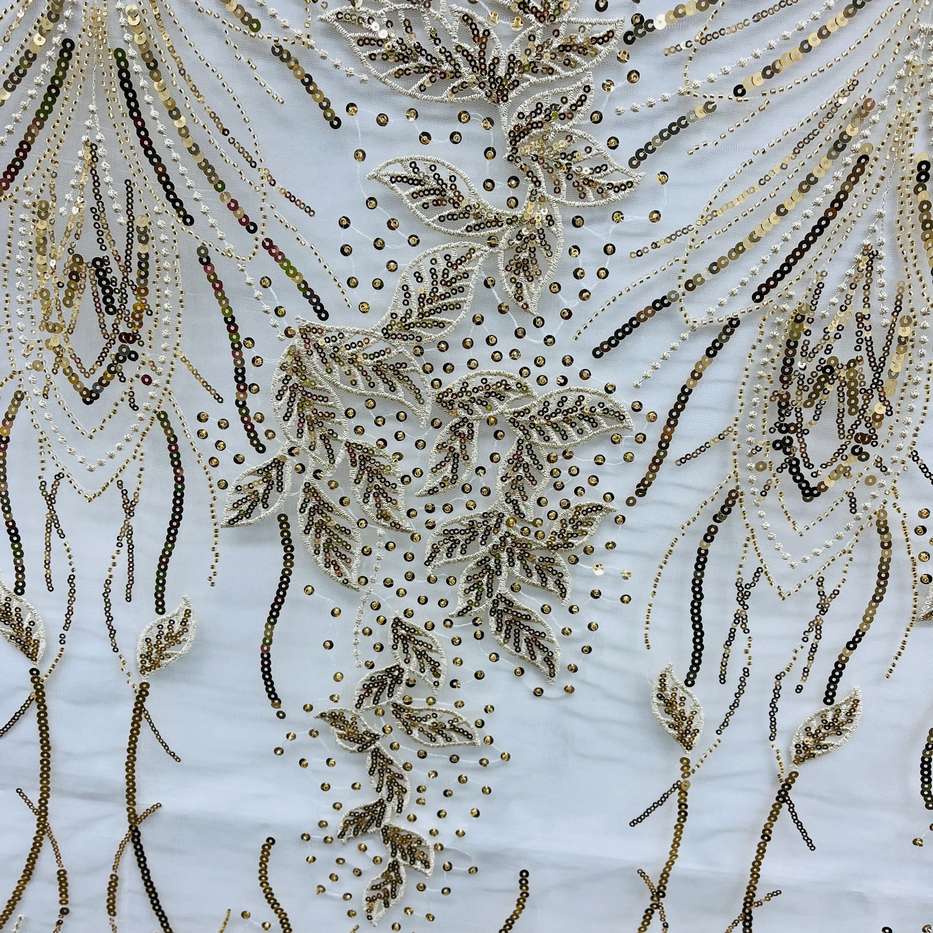 Beaded & Sequined Lace Fabric – Leaf & Vine Design | Lace USA - GD-2918
