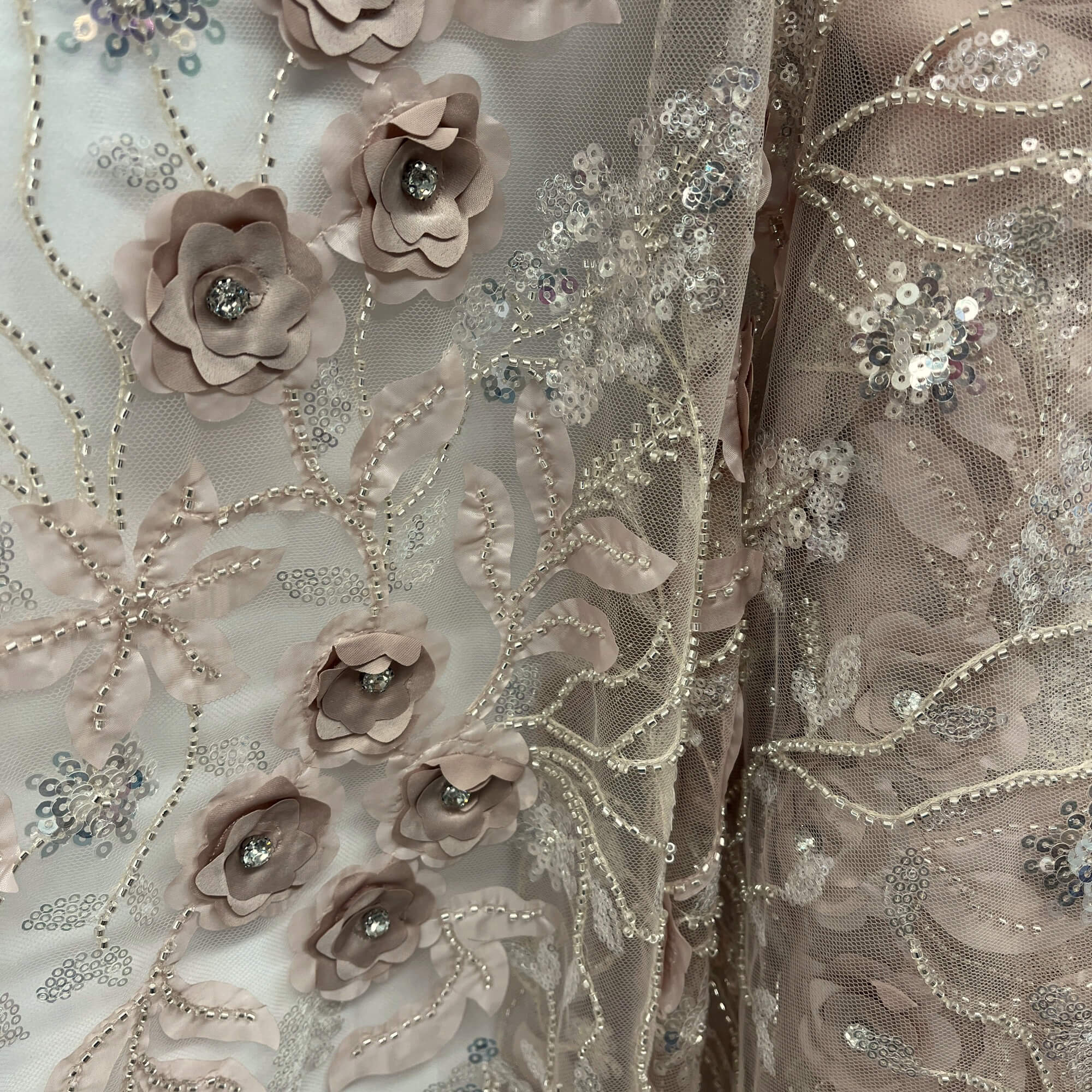 Beaded, Sequined 3D Floral Lace Fabric – Embroidered Mesh for Dresses & Gowns | Lace USA - GD-229