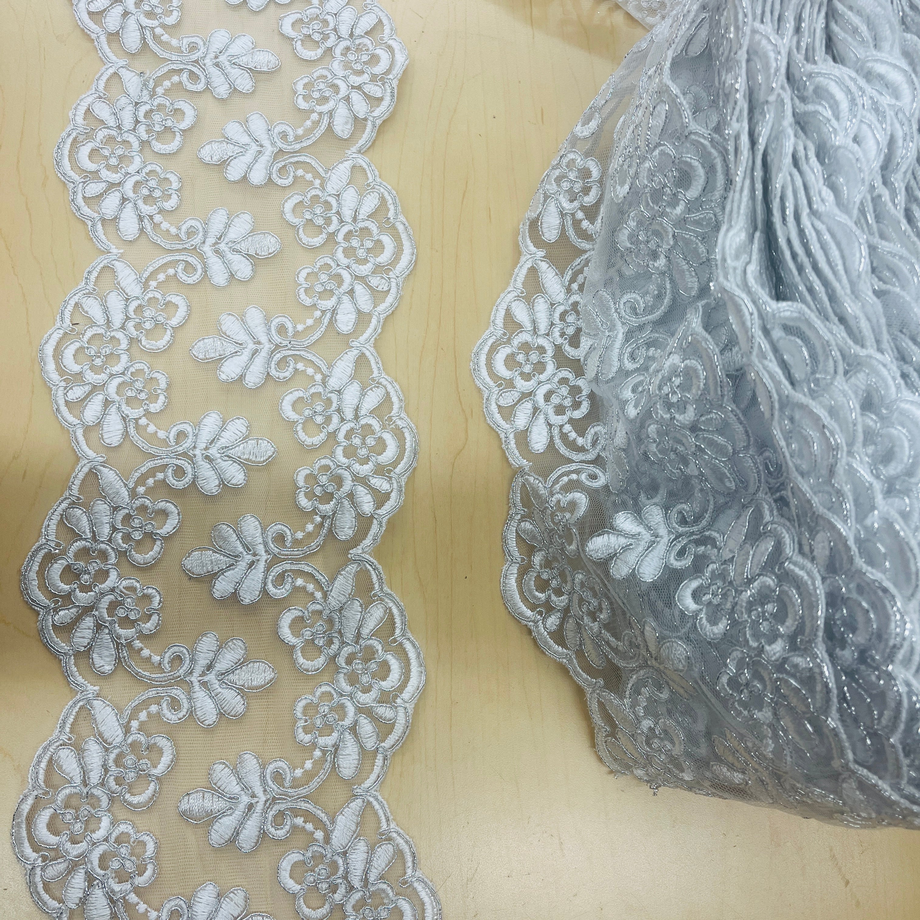 Double-Sided Floral Corded Lace Trim with Scalloped Edge – 6" Wide | Lace USA - 95967W/2