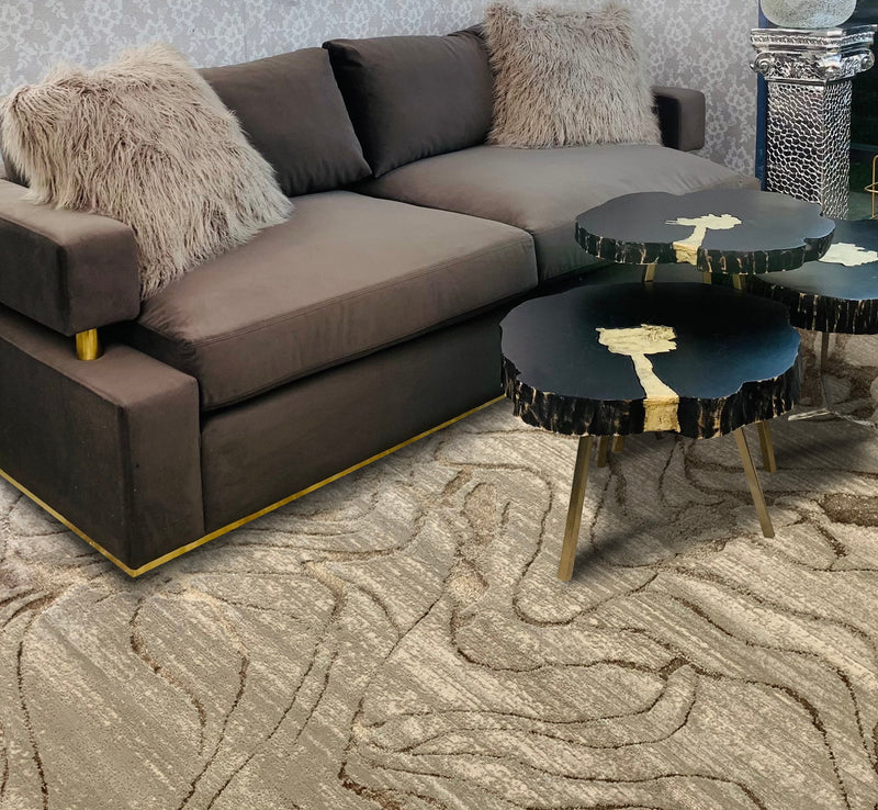 Polyester Earth Tones Viscose Blend Abstract Design Rug/Carpet - Style# Maximus 233 - Color-Changing Flat Weave Rug