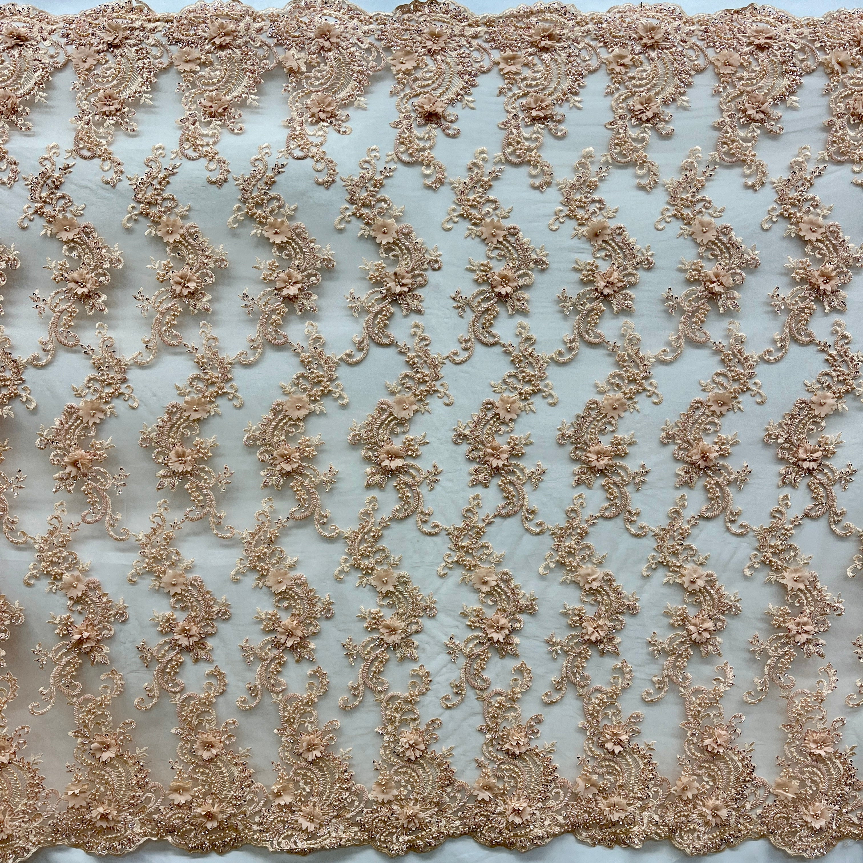 3D Beaded Floral Lace Fabric Embroidered on 100% Polyester Net Mesh | Lace USA - GD-2303