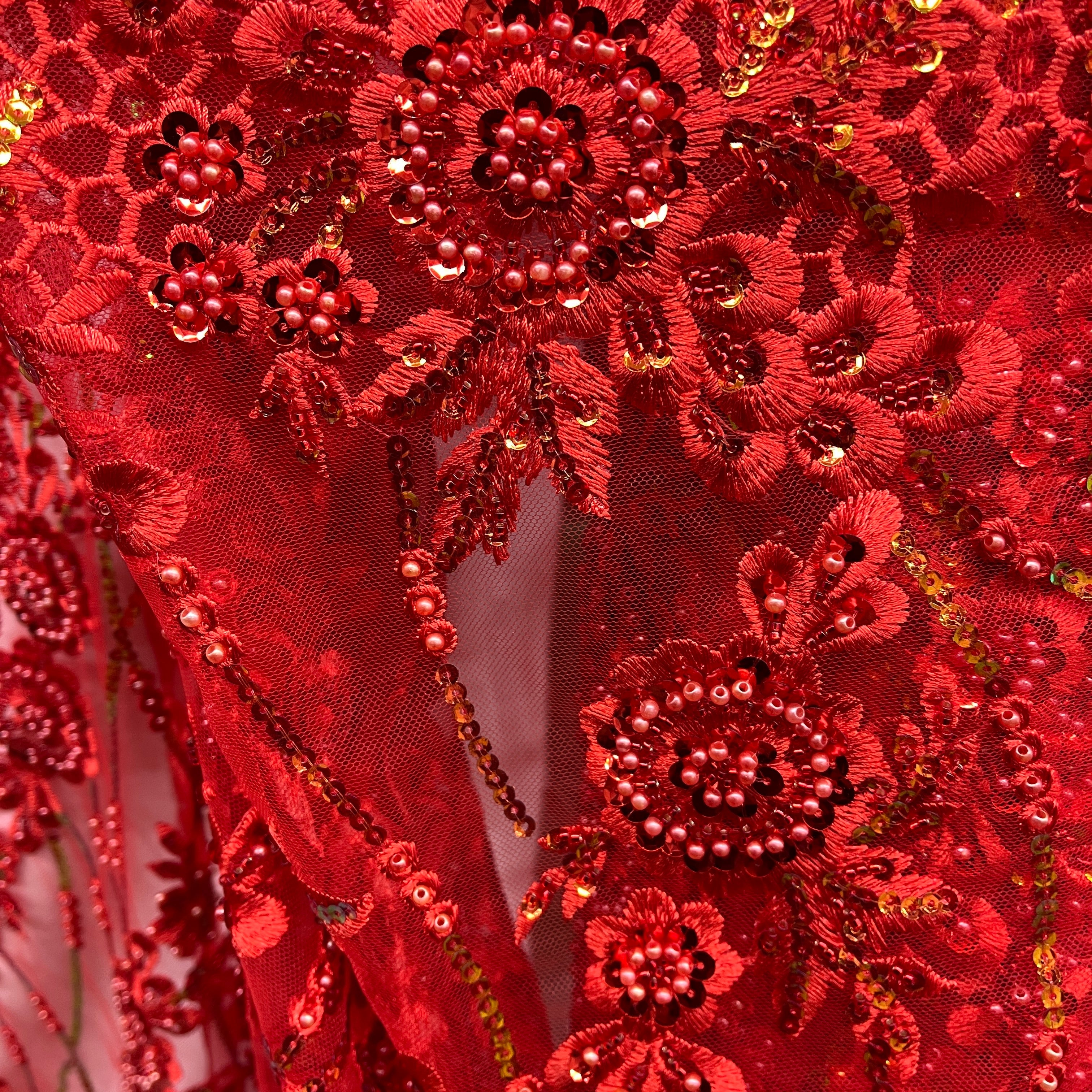Beaded and Sequined Floral Sparkling Lace Fabric – Quinceañera, Evening & Dance| Lace USA - GD-2219