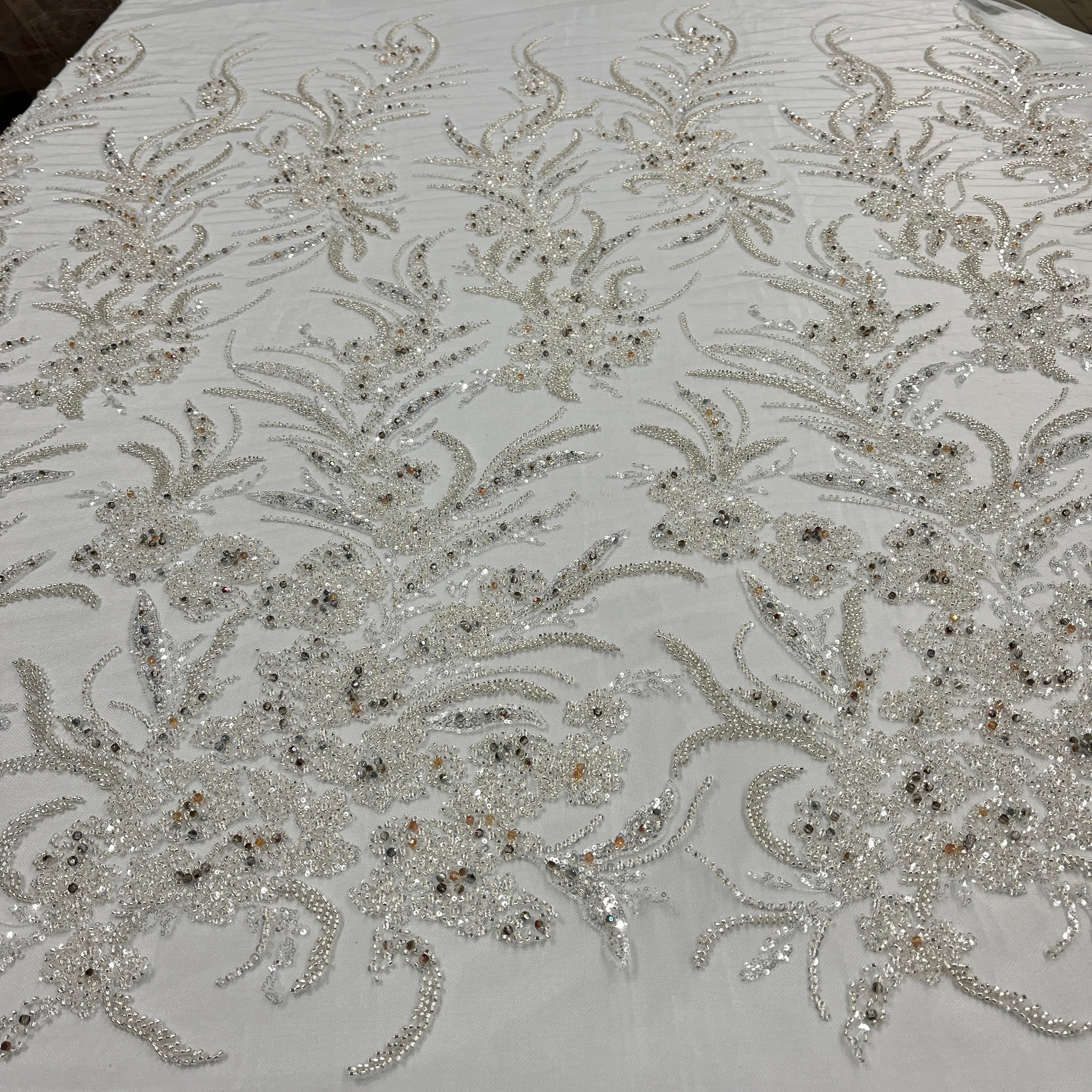 Beaded Lace Fabric Embroidered on 100% Polyester Net Mesh | Lace USA - GD-266