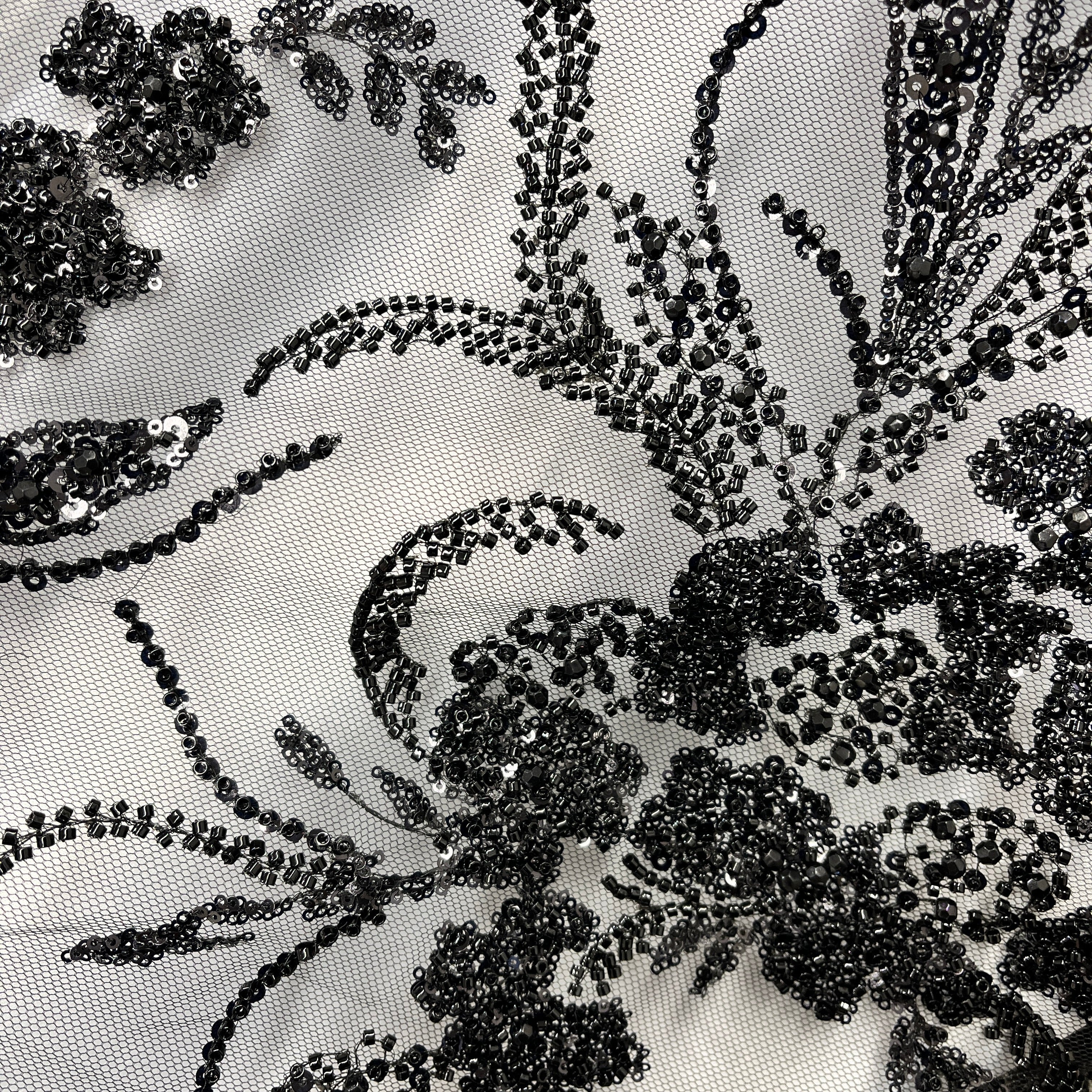 Beaded Lace Fabric Embroidered on 100% Polyester Net Mesh | Lace USA - GD-266
