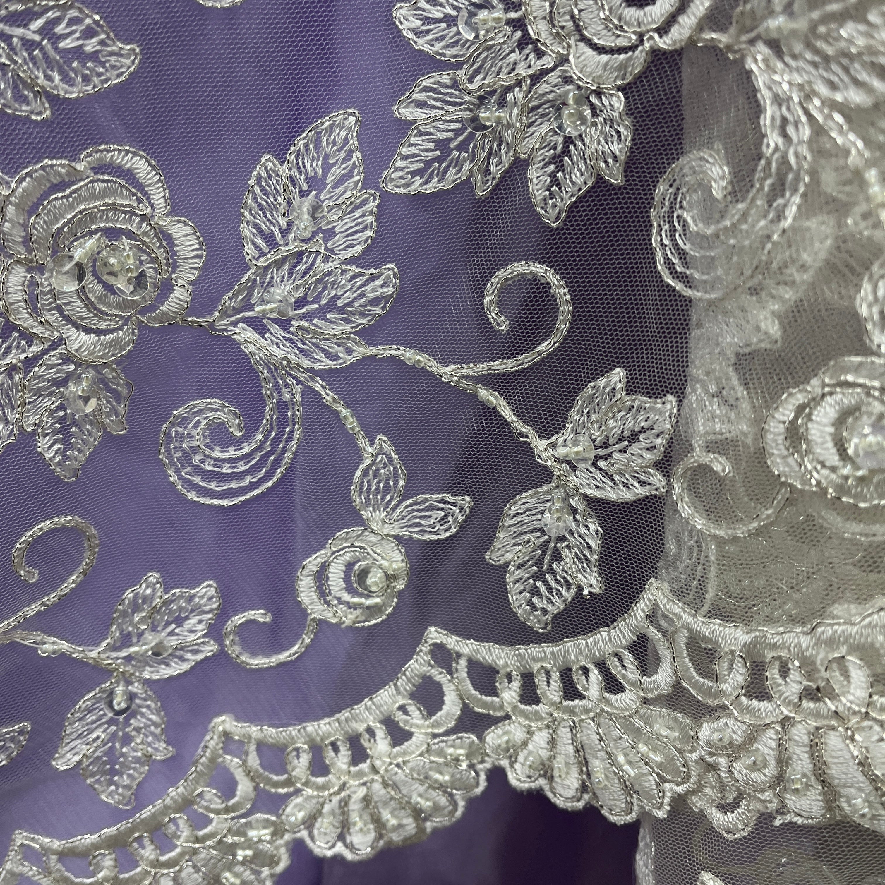 Beaded & Corded Floral  Bridal Lace Fabric  | Lace USA - 95042W-BP