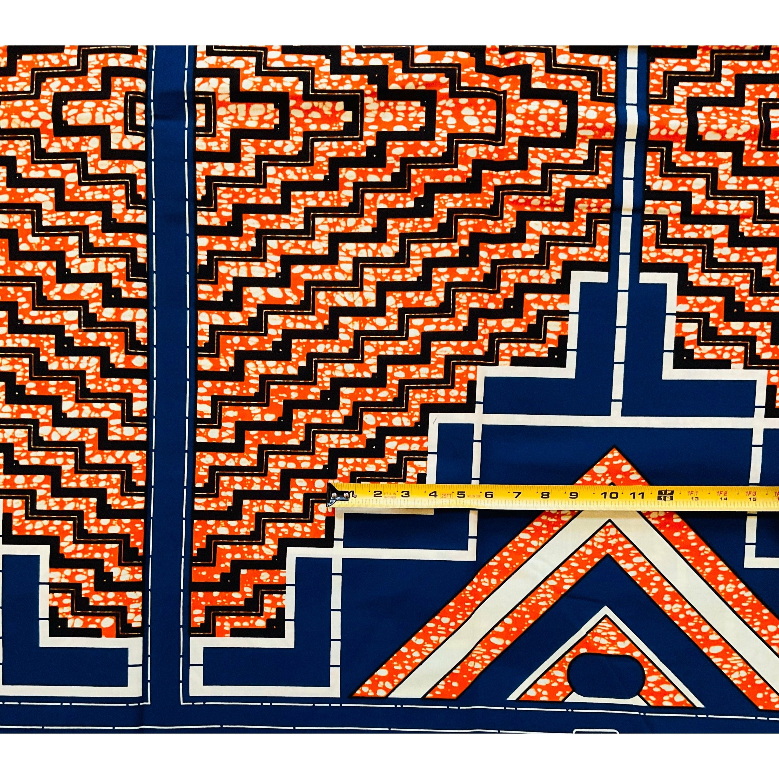 African Print Fabric/ Ankara - Blue, Orange, Beige 'Justice', YARD or WHOLESALE