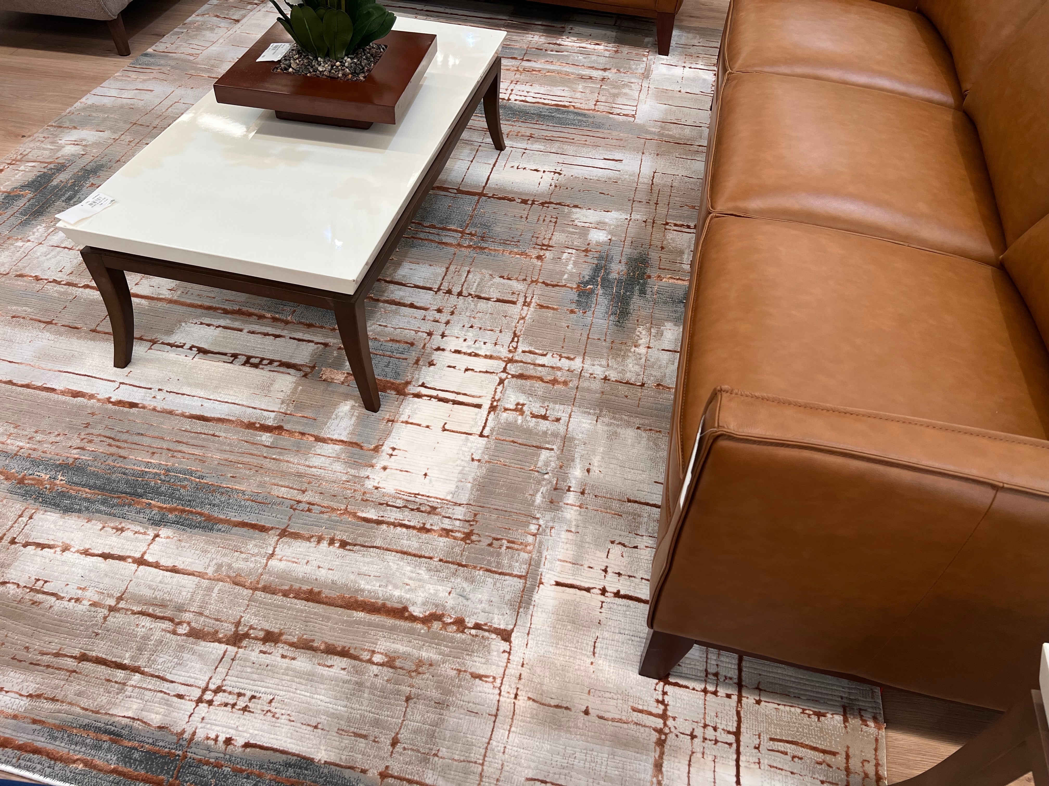 Crème Rug with Charcoal, Silver & Mocha Abstract with Bronze Tone-to-Tone Geometric High-Low Texture - METZ 4203.